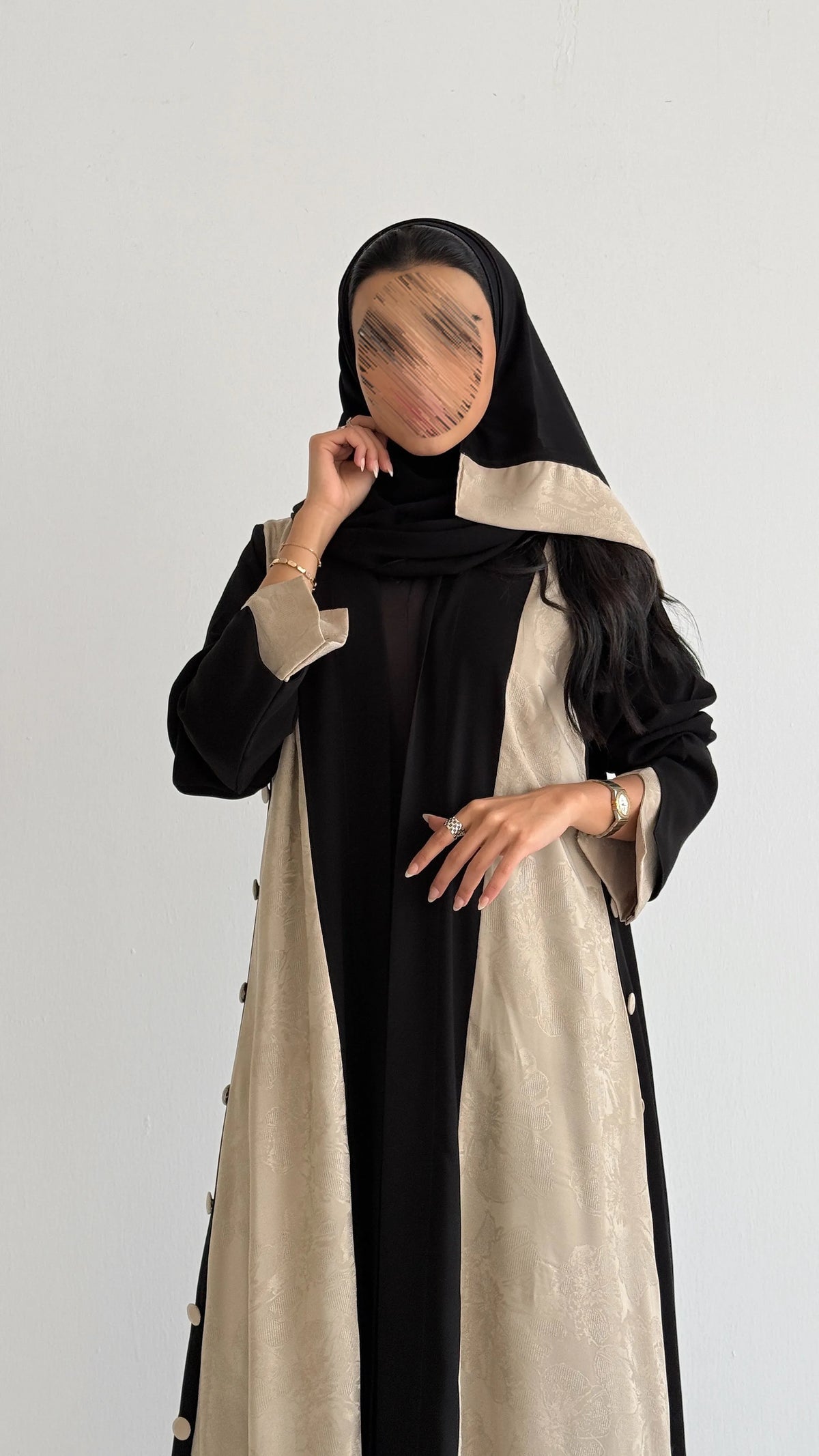 MWT1264 - عباية اسود بتدخيلة جاكار بيج - Aya