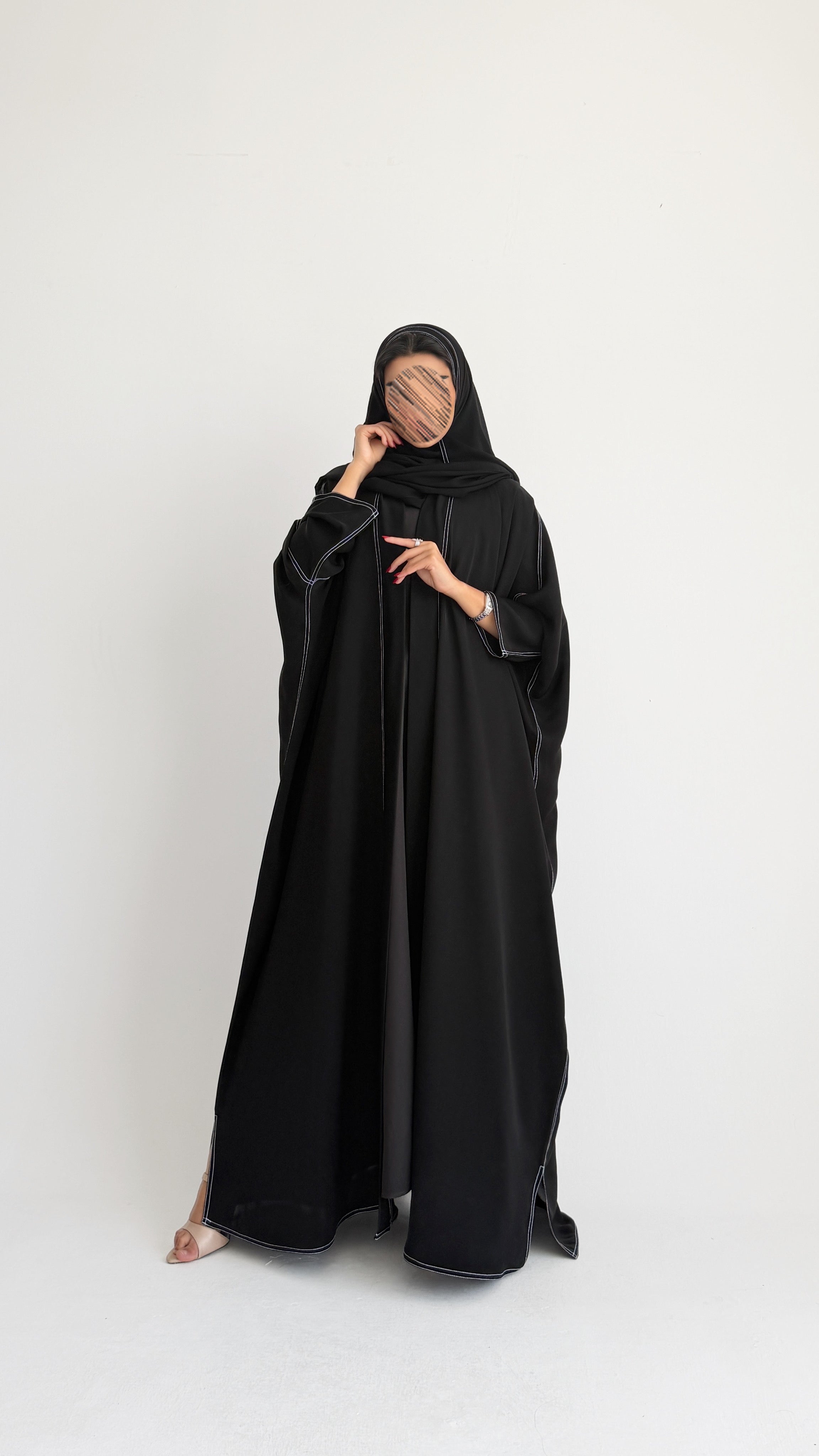 MW2200 - عبايه كريب  نص بشت بقصه راقية وحصري - Aya