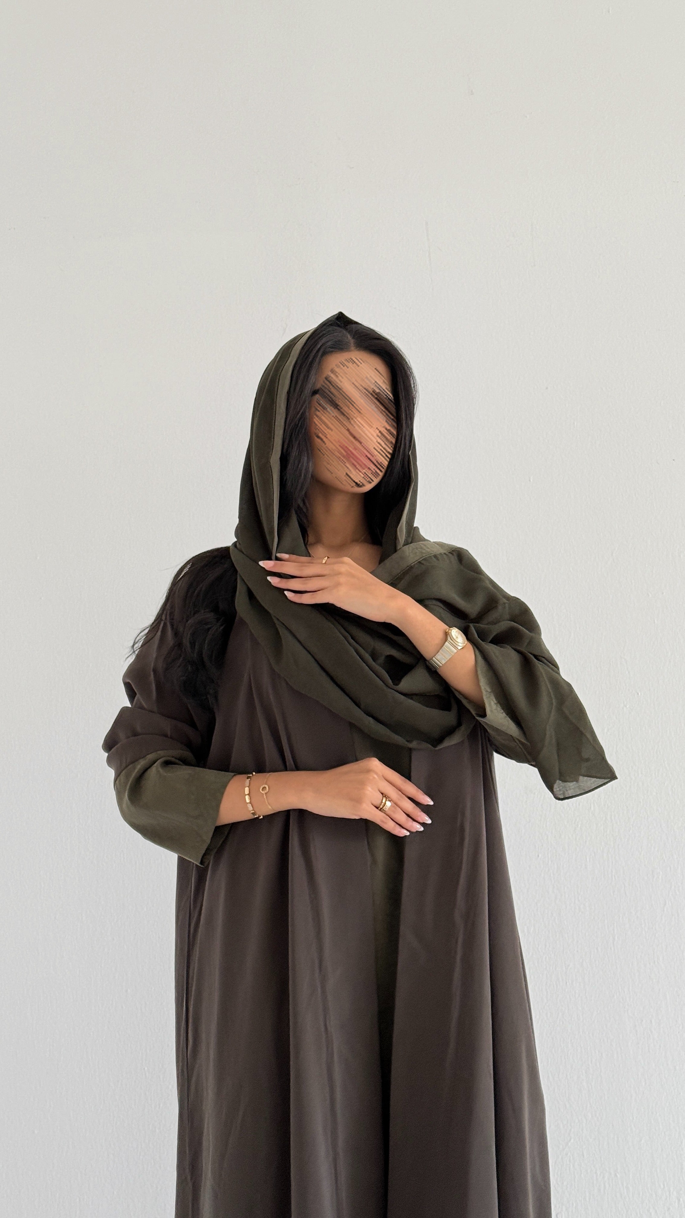 MWT5030 - عباية مع فستان تحتها | زيتي جاكار- كمية محدودة
