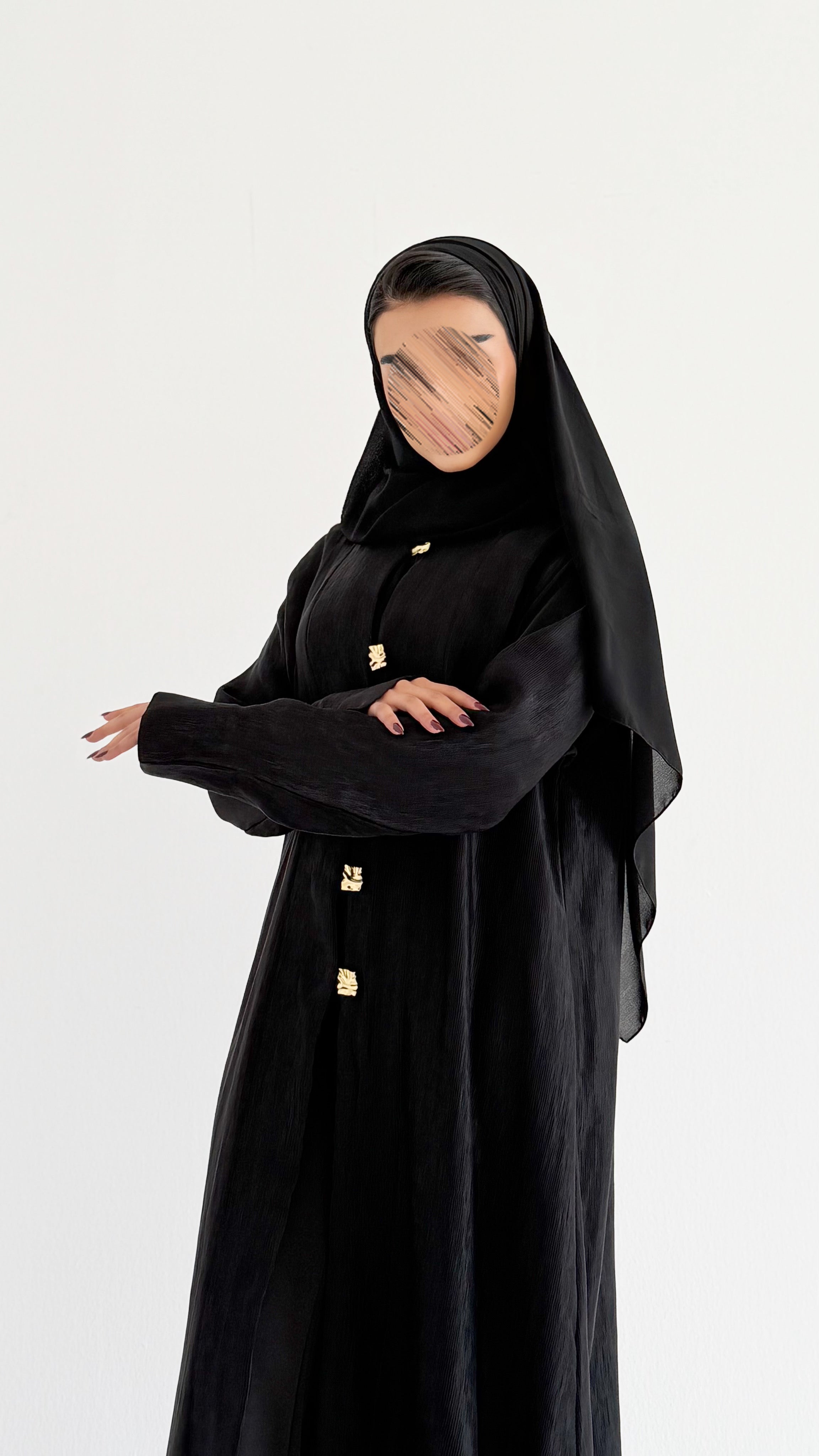 MWT659 -عباية اسود بليزر قماش مكسر - Aya