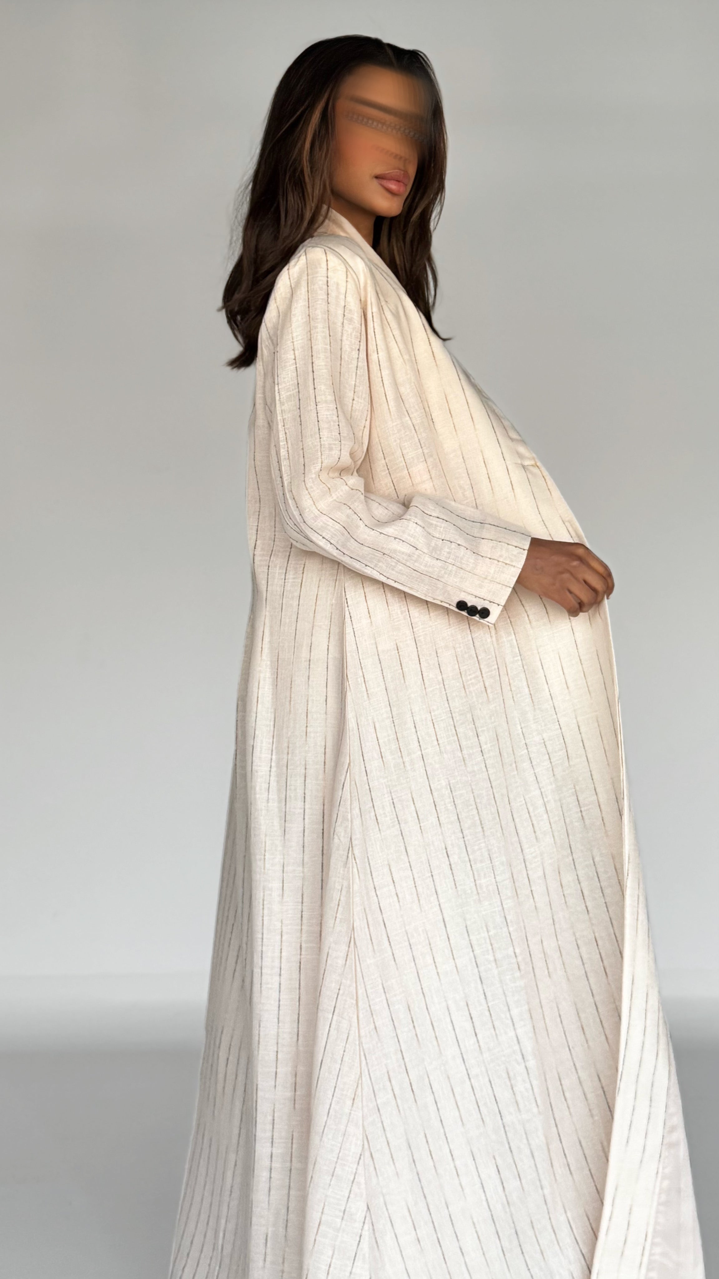 MW1757 - عباية  بليزر لنن هندي مقلم - Aya