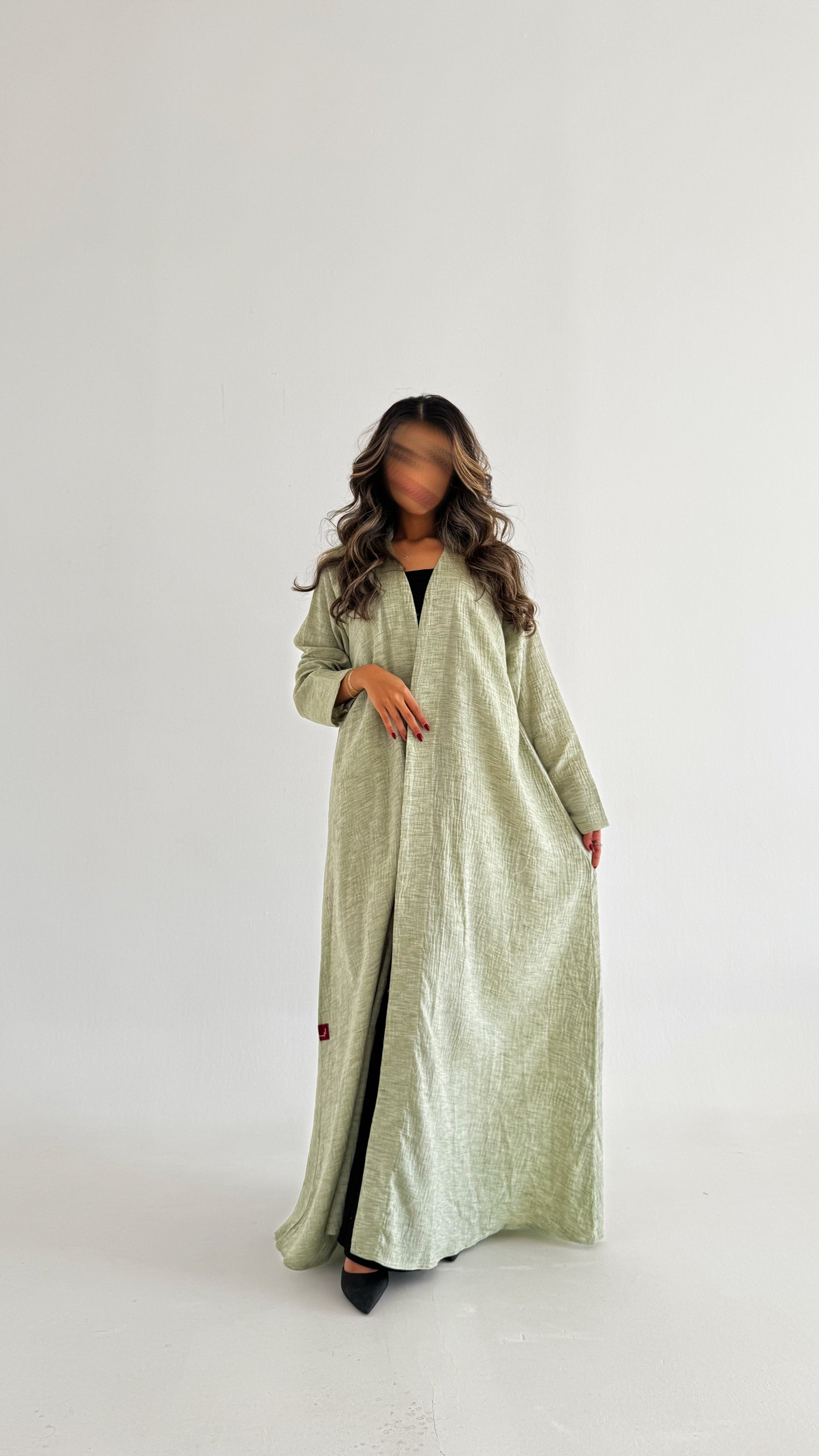 MWT529 - عباية أخضر فاتح لنن - Aya