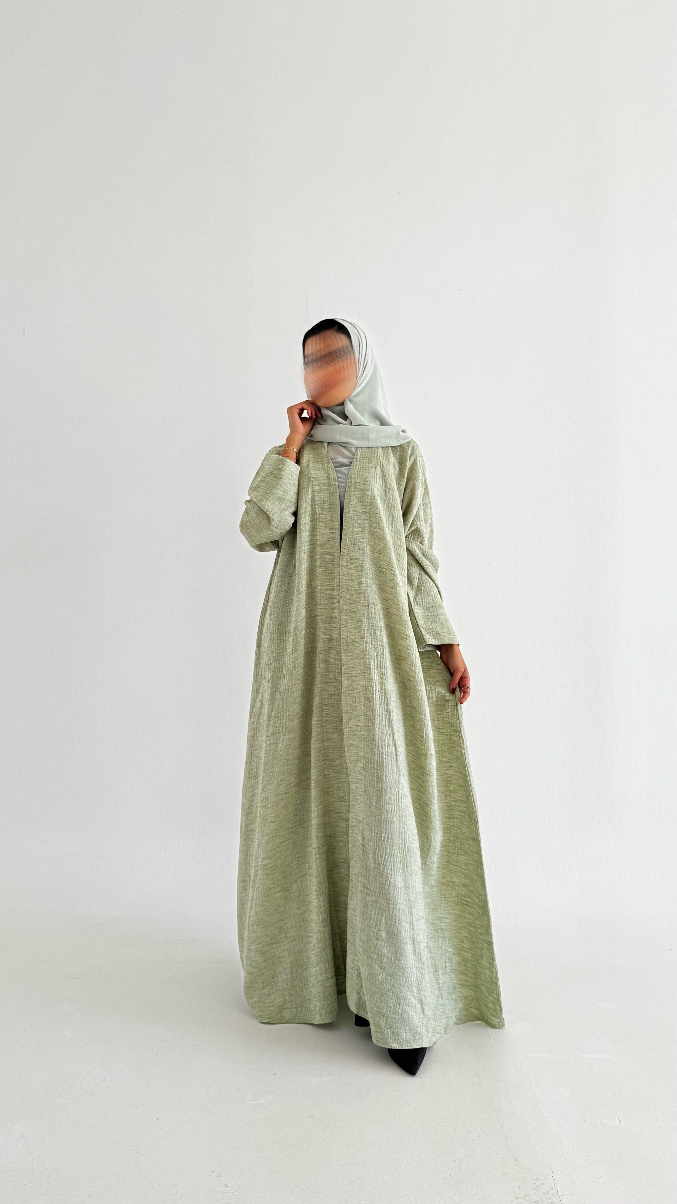MWT529 - عباية أخضر فاتح لنن - Aya