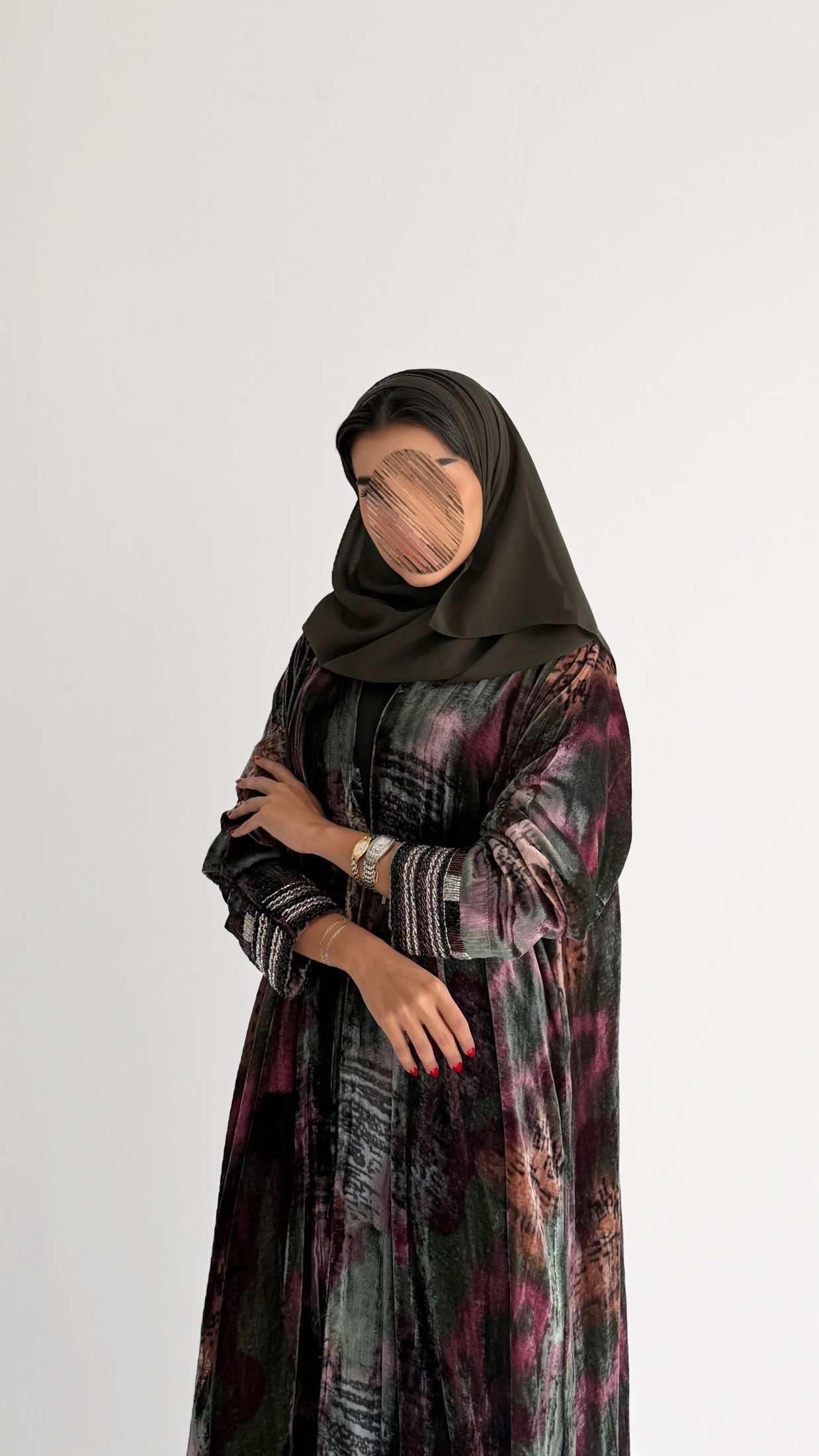 MWE120 - عباية مخمل حرير نص كلوش - Aya