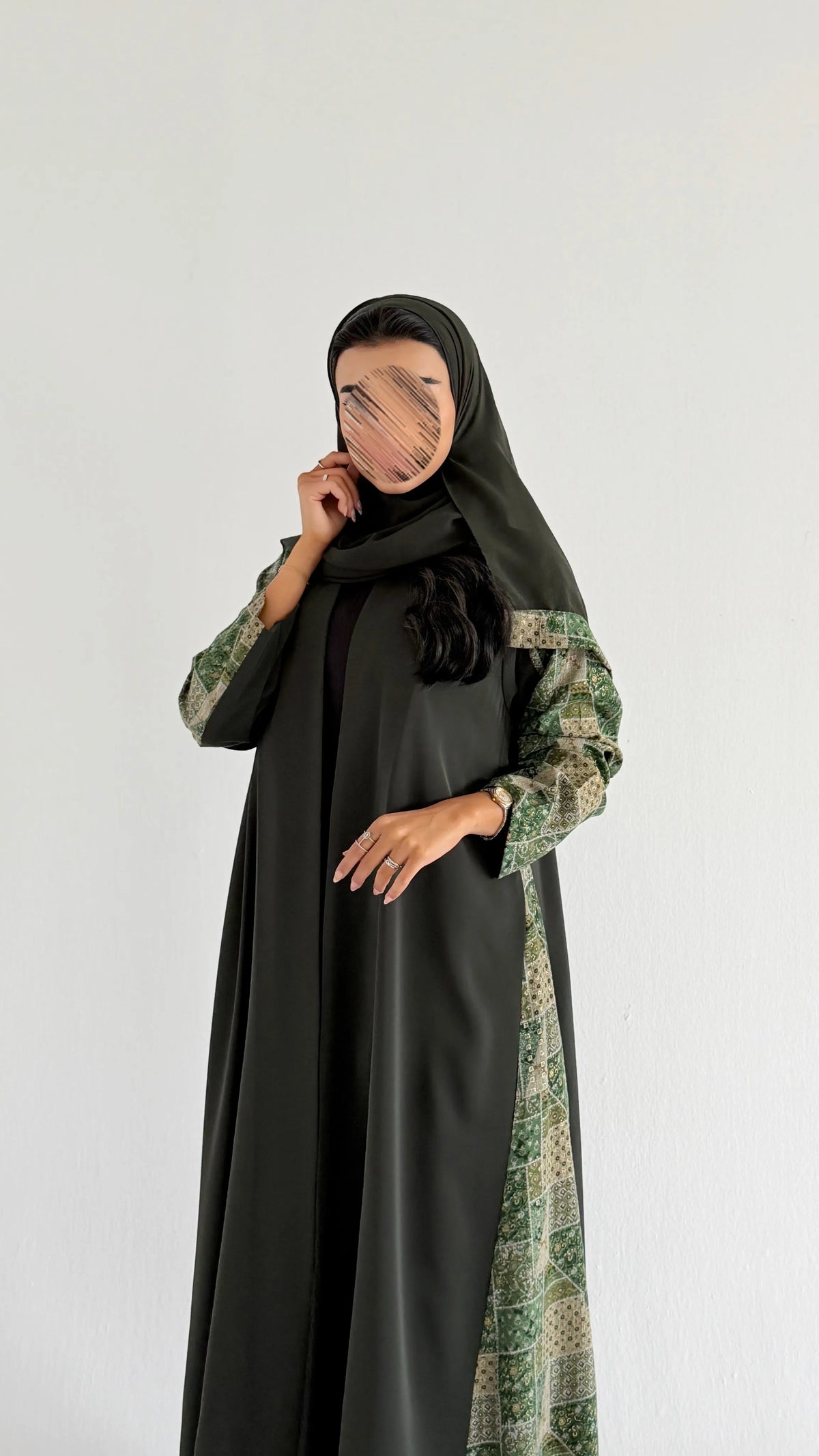 MWT1284 - عباية كريب بتدخيلة لينن طباعة - Aya