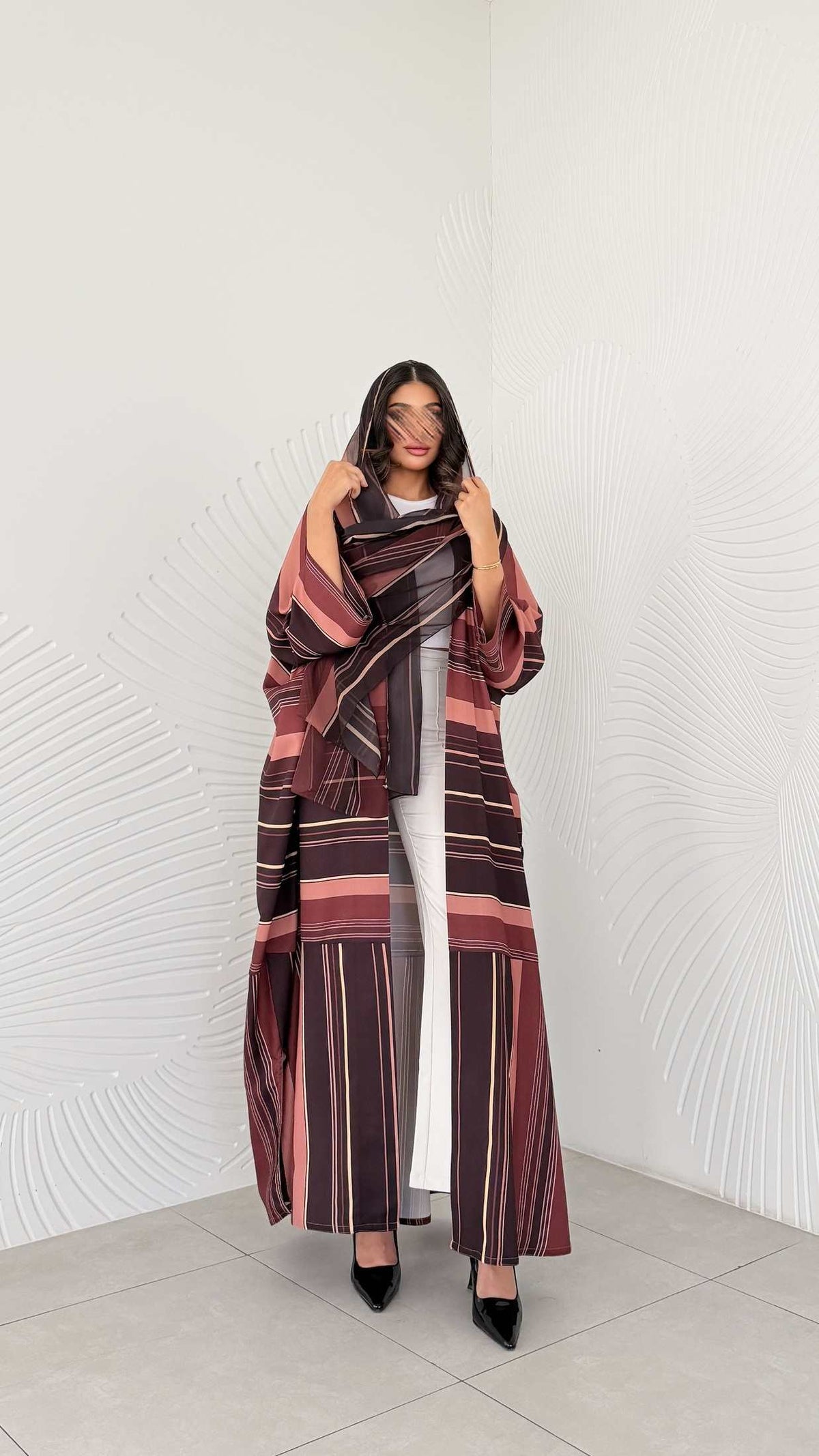 MWT1198 - عباية مخطط |striped abaya - Aya