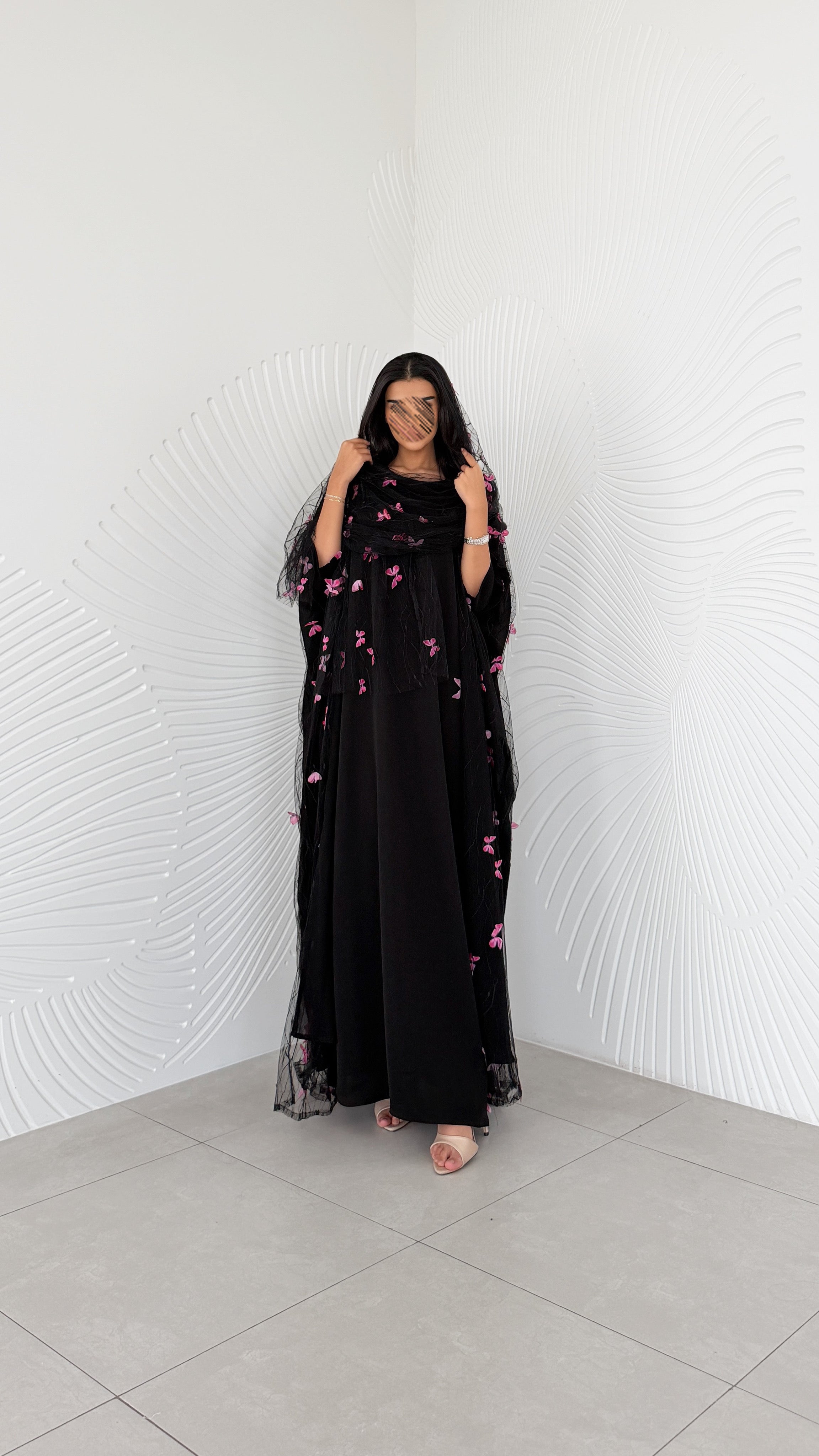 MW2176 -  عبايه شيفون بطباعه حصريه  نص كلوش - Aya