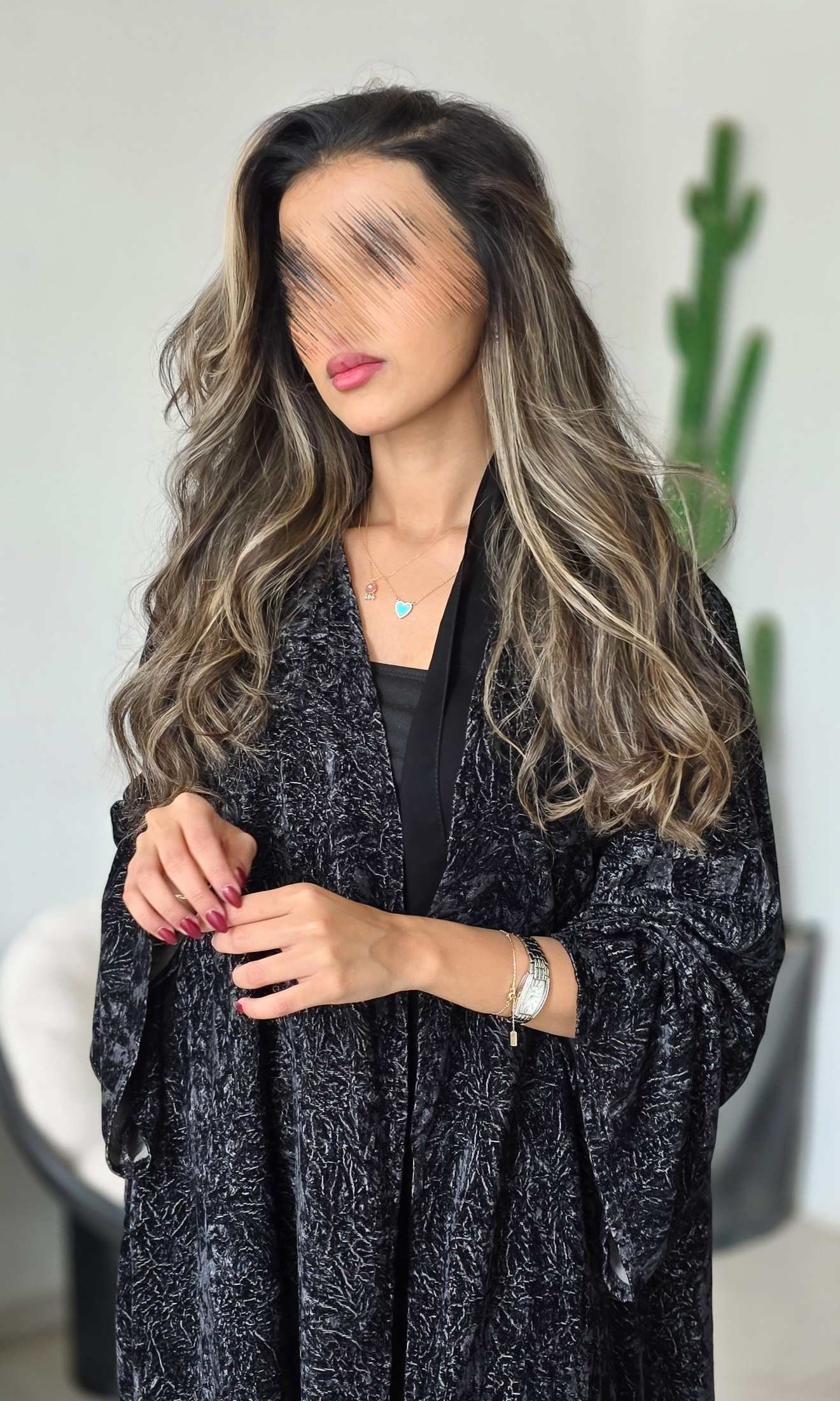 MW1772 - عباية مخمل مشجرة - Aya