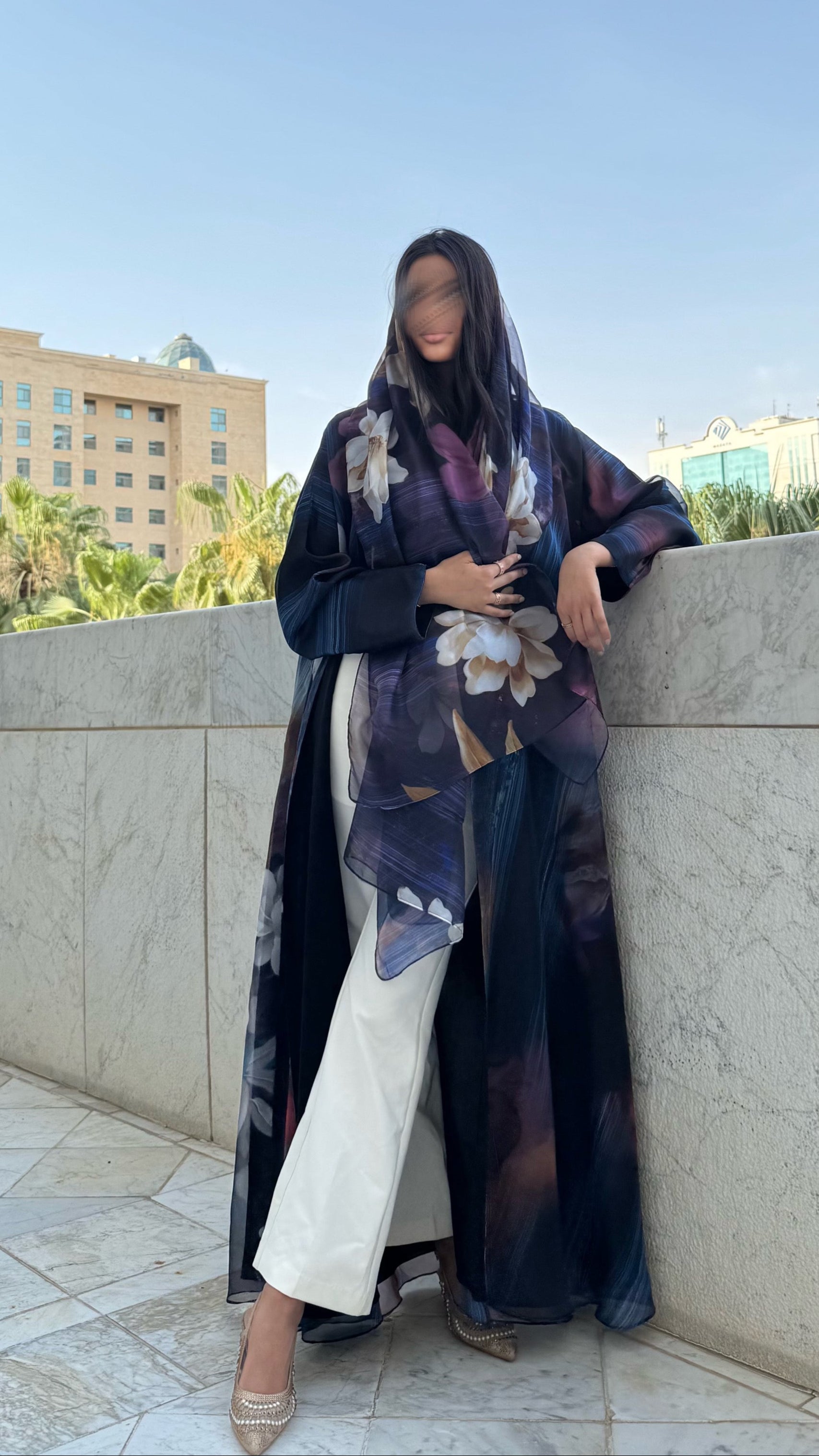 MW1562 -  عباية اورجنزه بنفسجي | Organza printed abaya - Aya