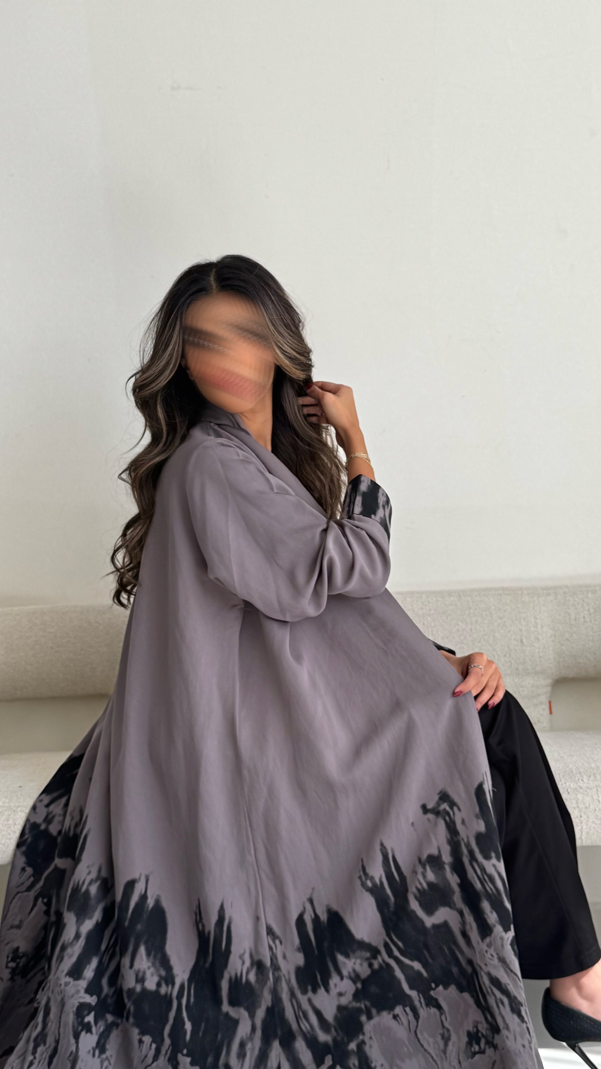 MWT382 - عباية رصاصي طباعة - Aya