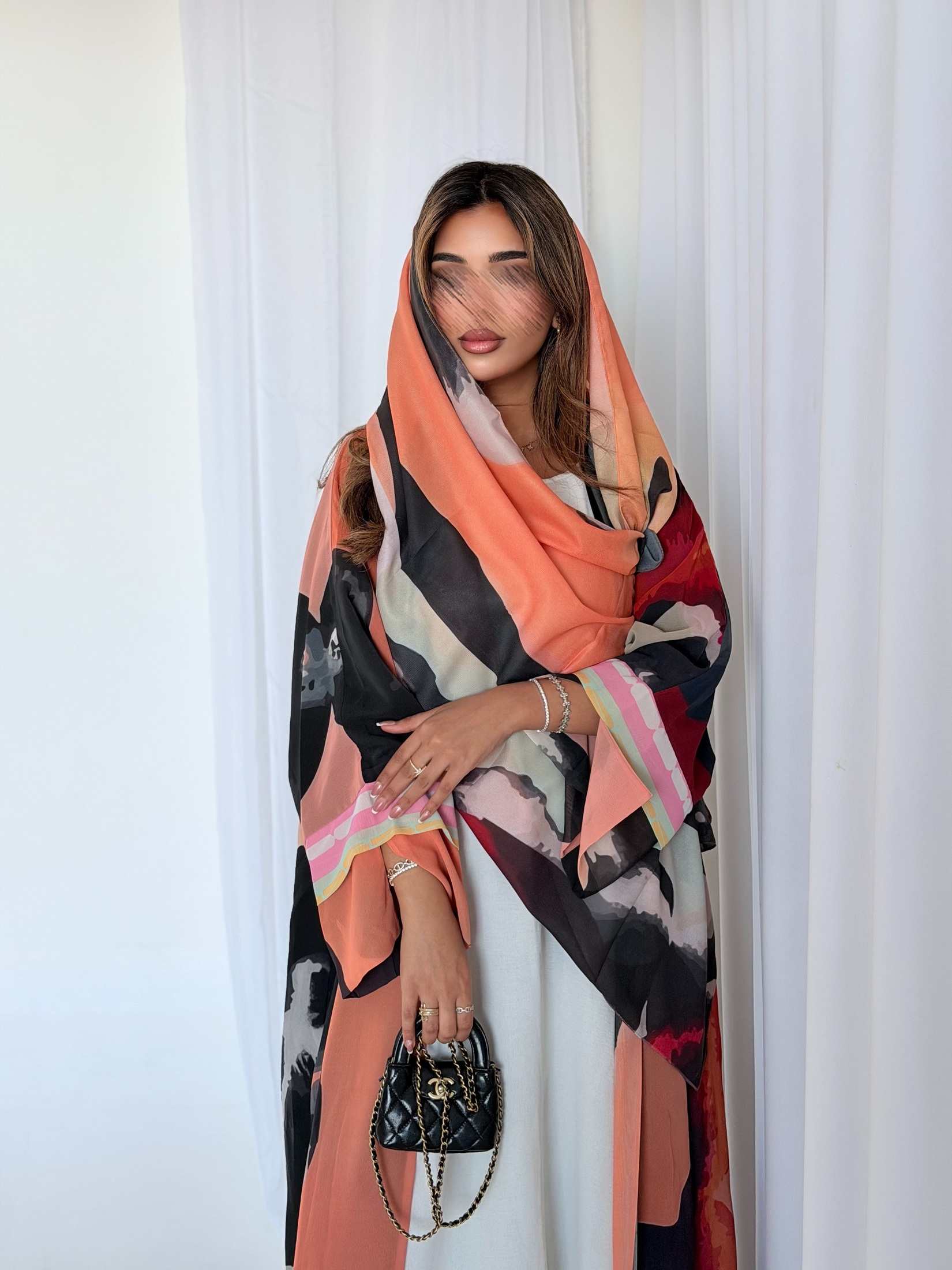 MWT5169 - عبايه طباعة شيفون قماش ليزر - Aya