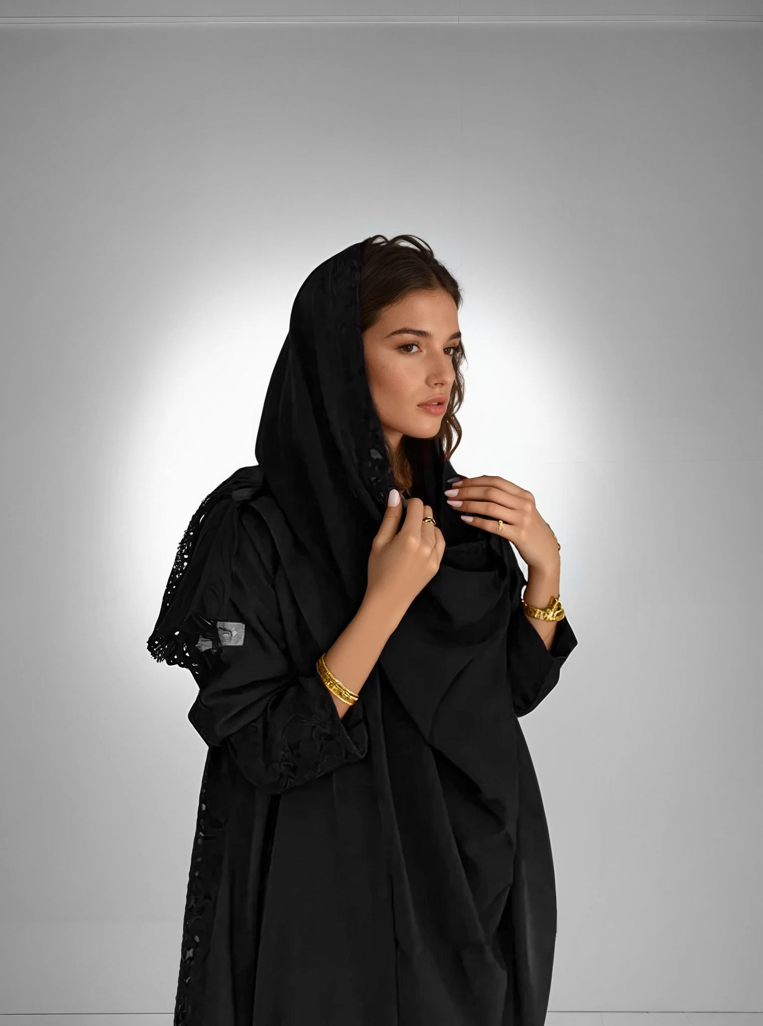 MW645 - Light Crepe Standing with Jacquard Half-Cloche