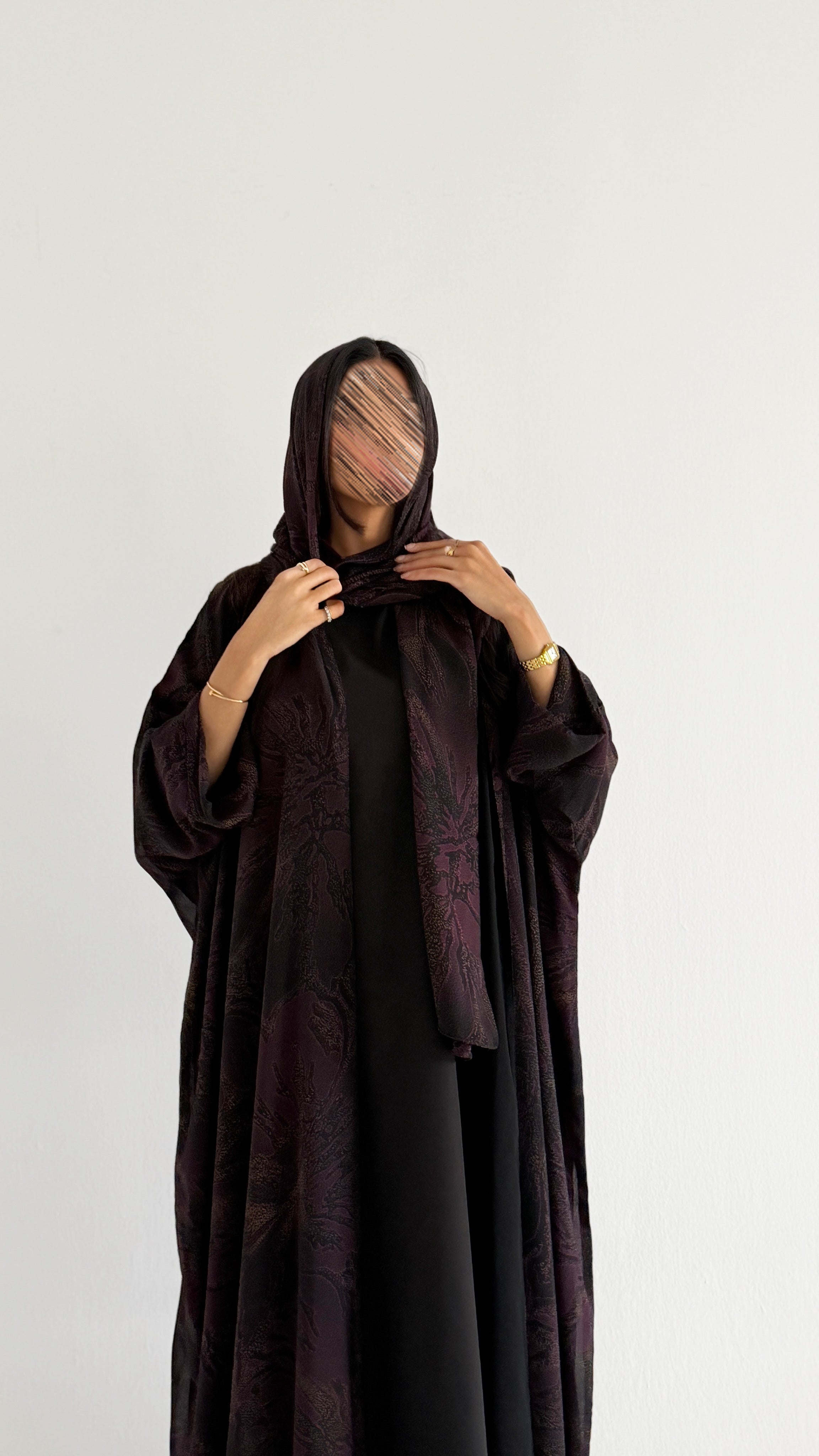 MW2148 -   عباية شيفون مبطنة نص بشت راقي وحصرية - Aya