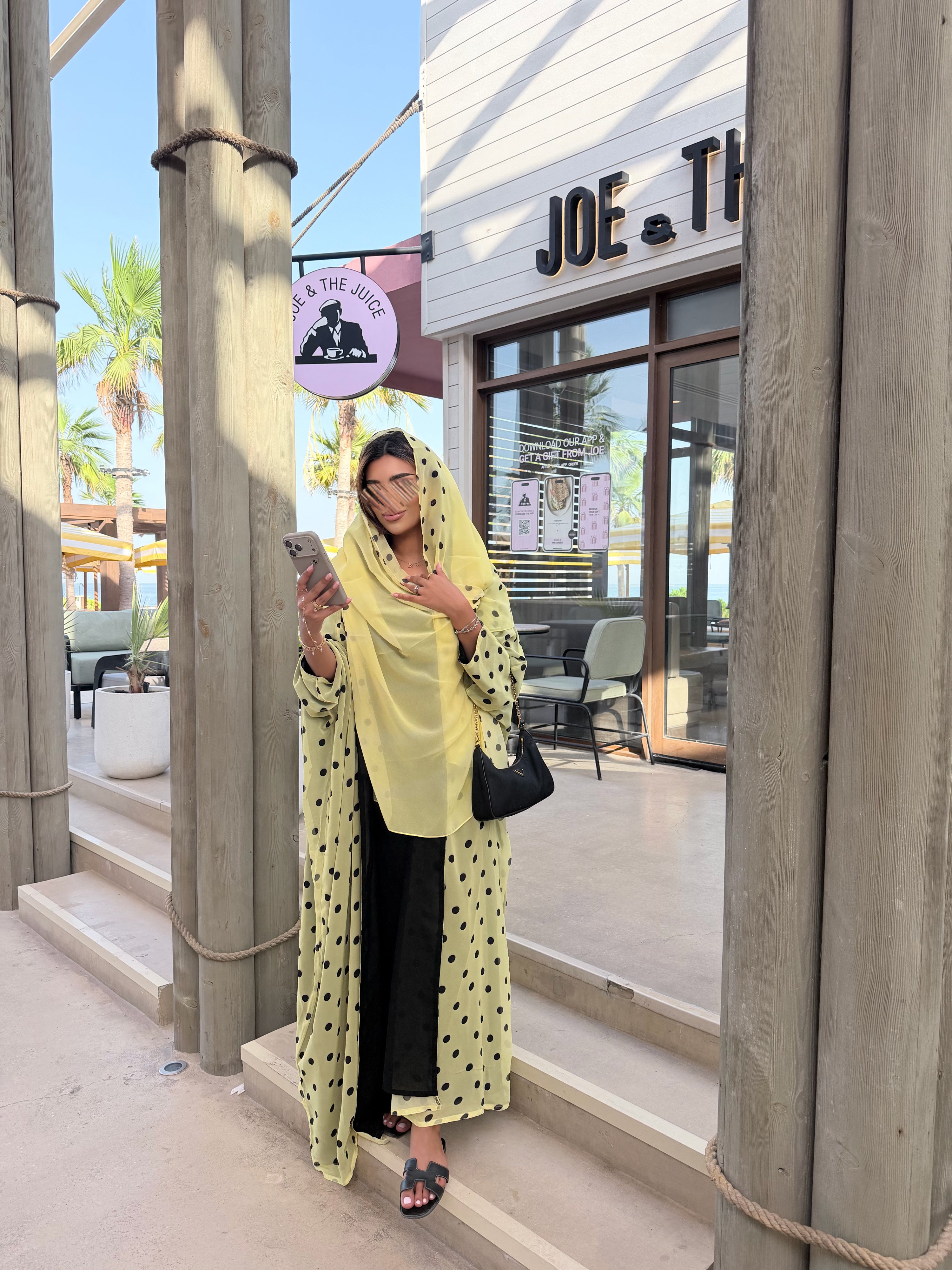MWT5136 - عبايه ليموني شيفون طباعه منقط قصة - Aya