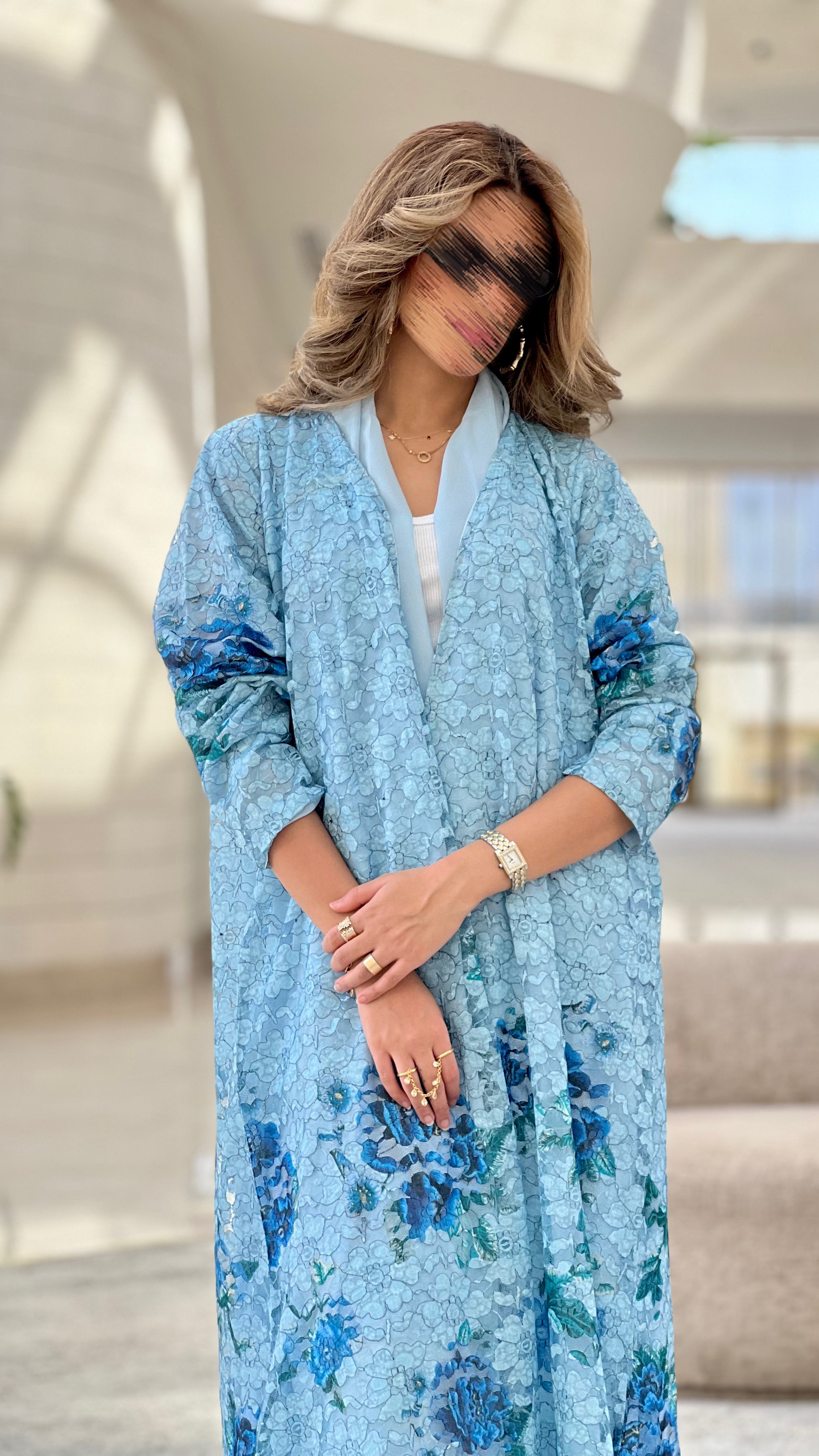 MWT485 - عباية دانتيل سماوي - Aya
