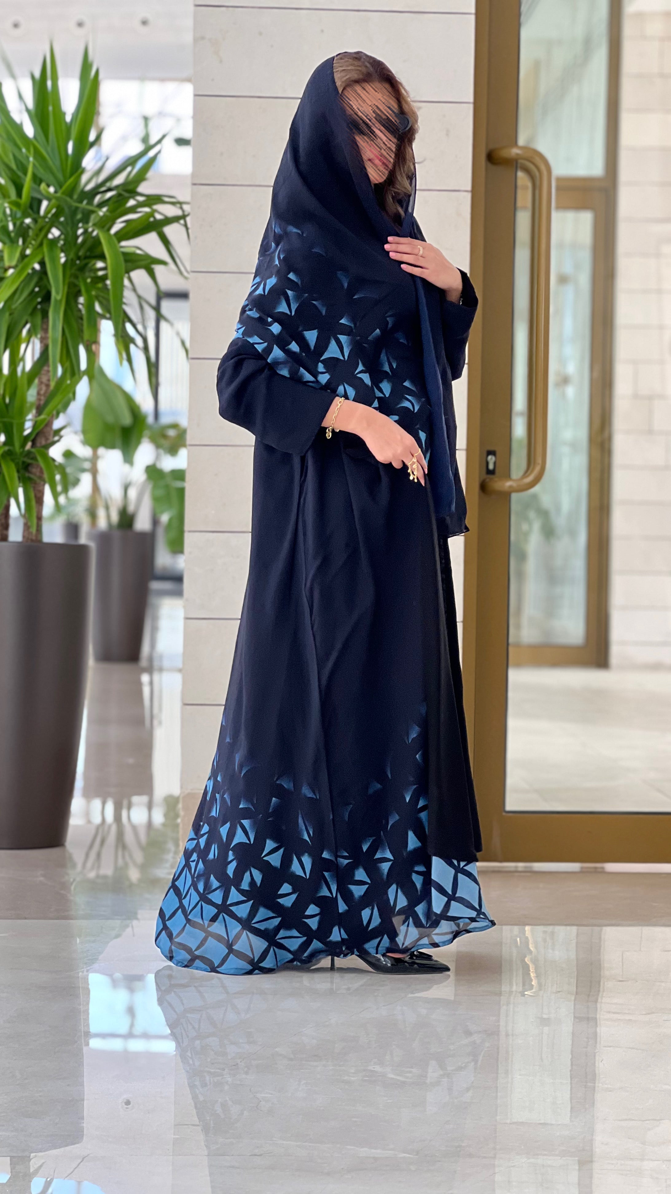 MWT331  - عباية كحلي طباعة - Aya