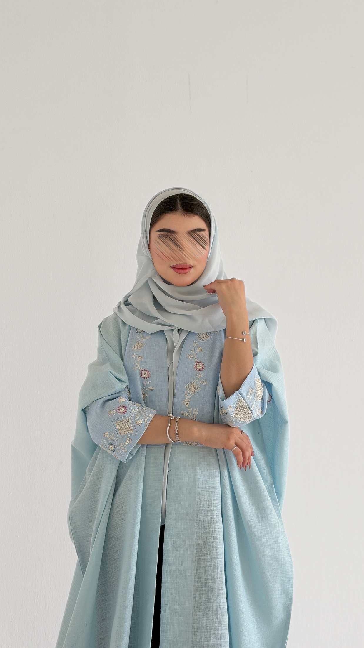 MWT5035 - قماش لينن سماوي مع تطريز سماوي - Aya
