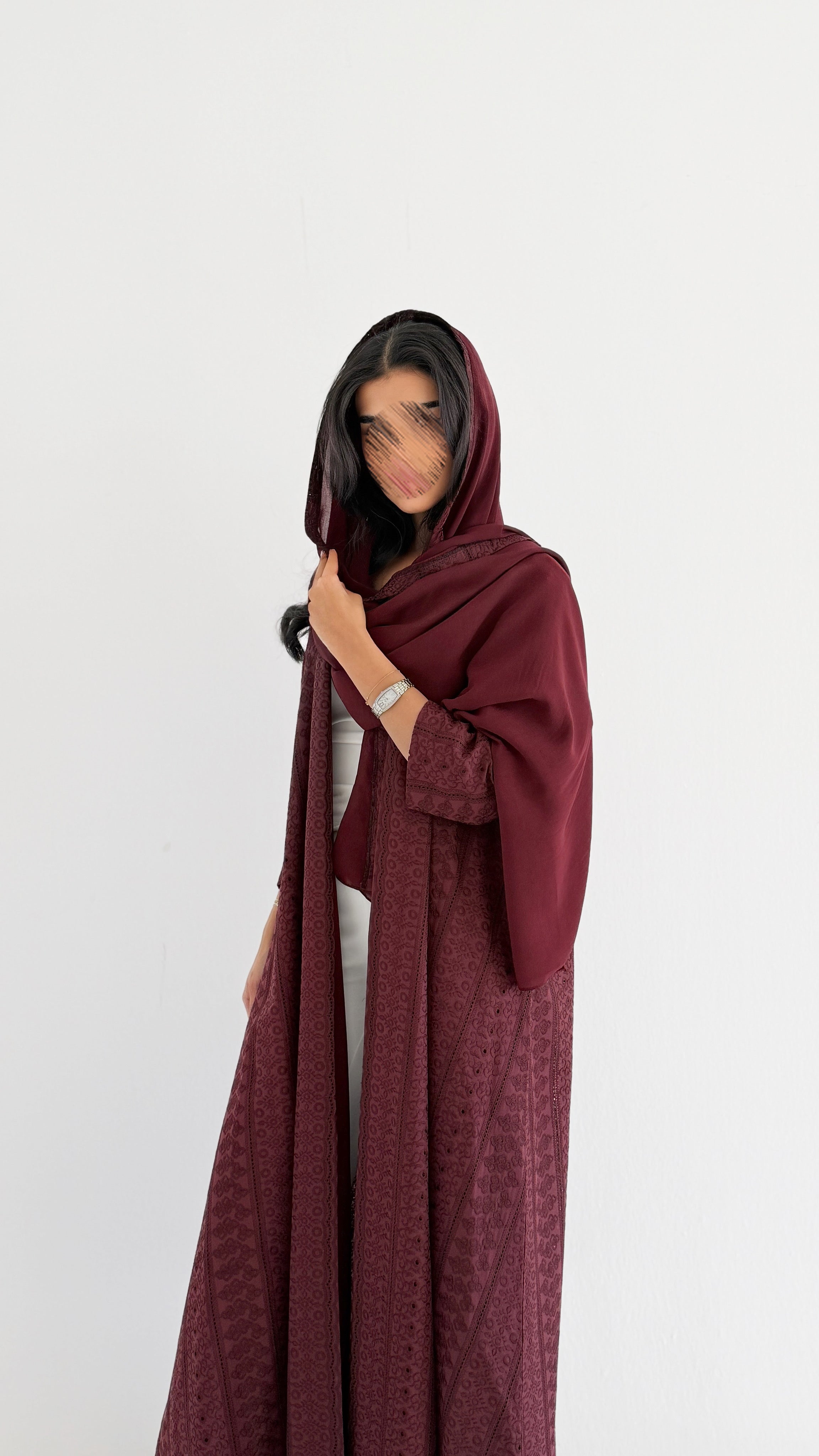 MWT1327 عباية ركامة عنابي - Aya