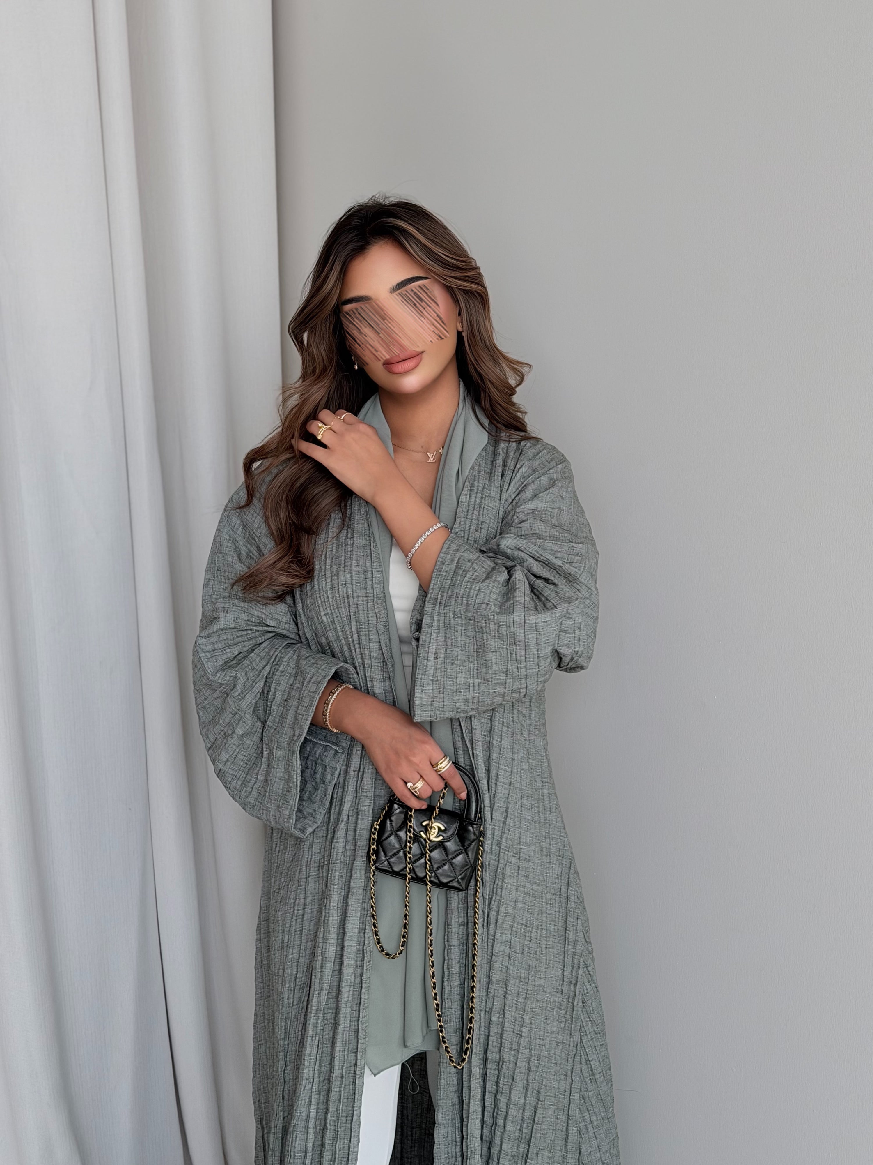 MWT5020 - قماش لينن معفس زيتي فاتح قصة ربع كلوش - Aya