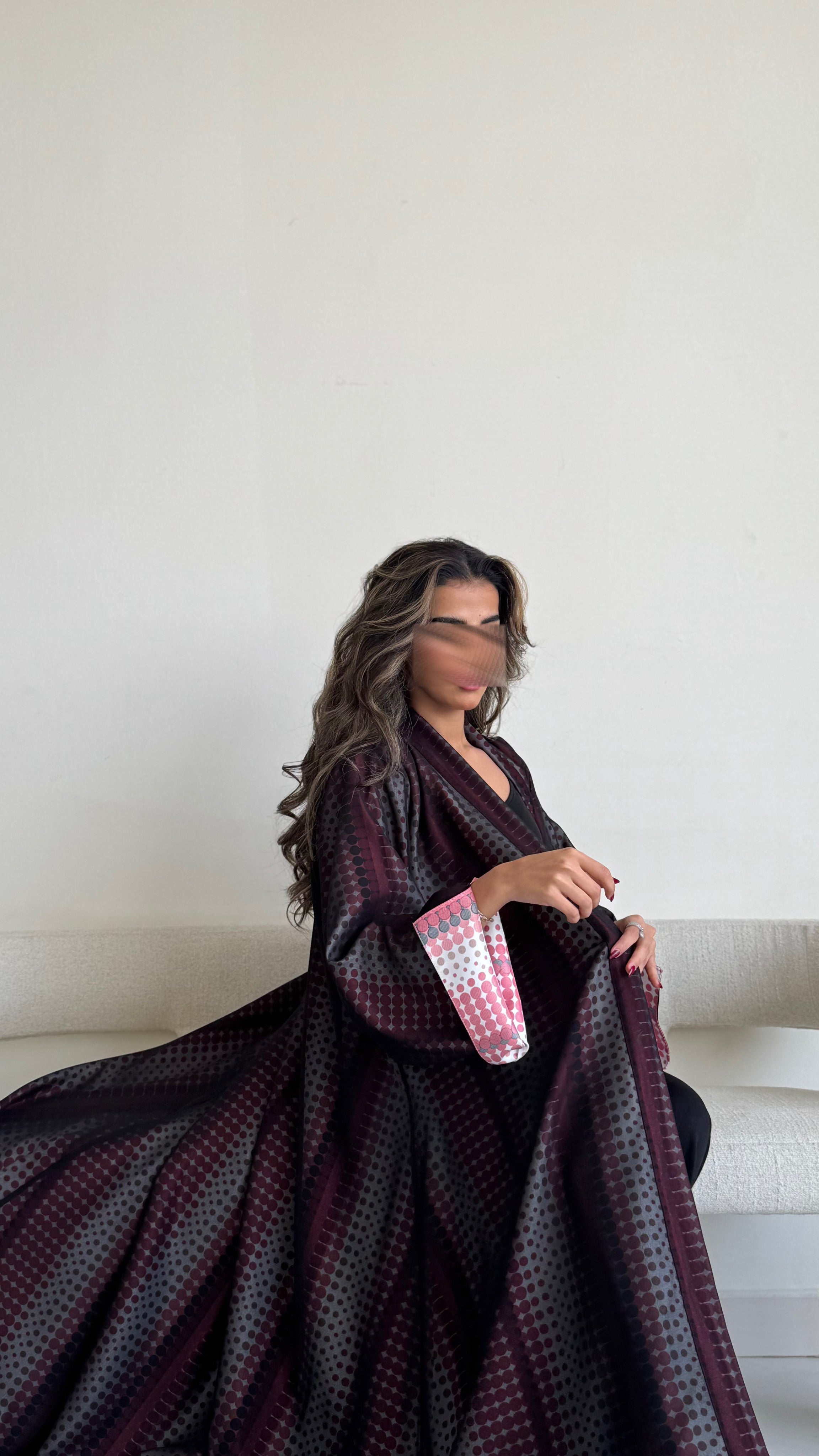 MWT302 - عباية تفته منقط مع شيفون|Polka-Dot Taffeta Abaya with Chiffon - Aya