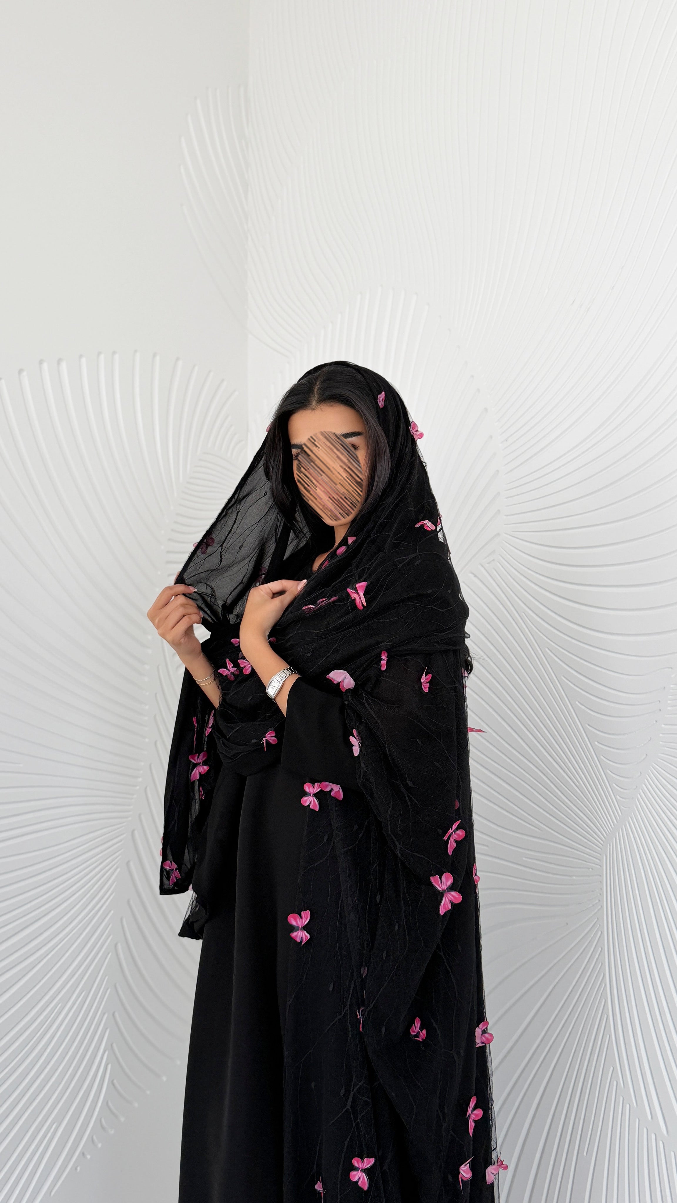 MW2176 -  عبايه شيفون بطباعه حصريه  نص كلوش - Aya
