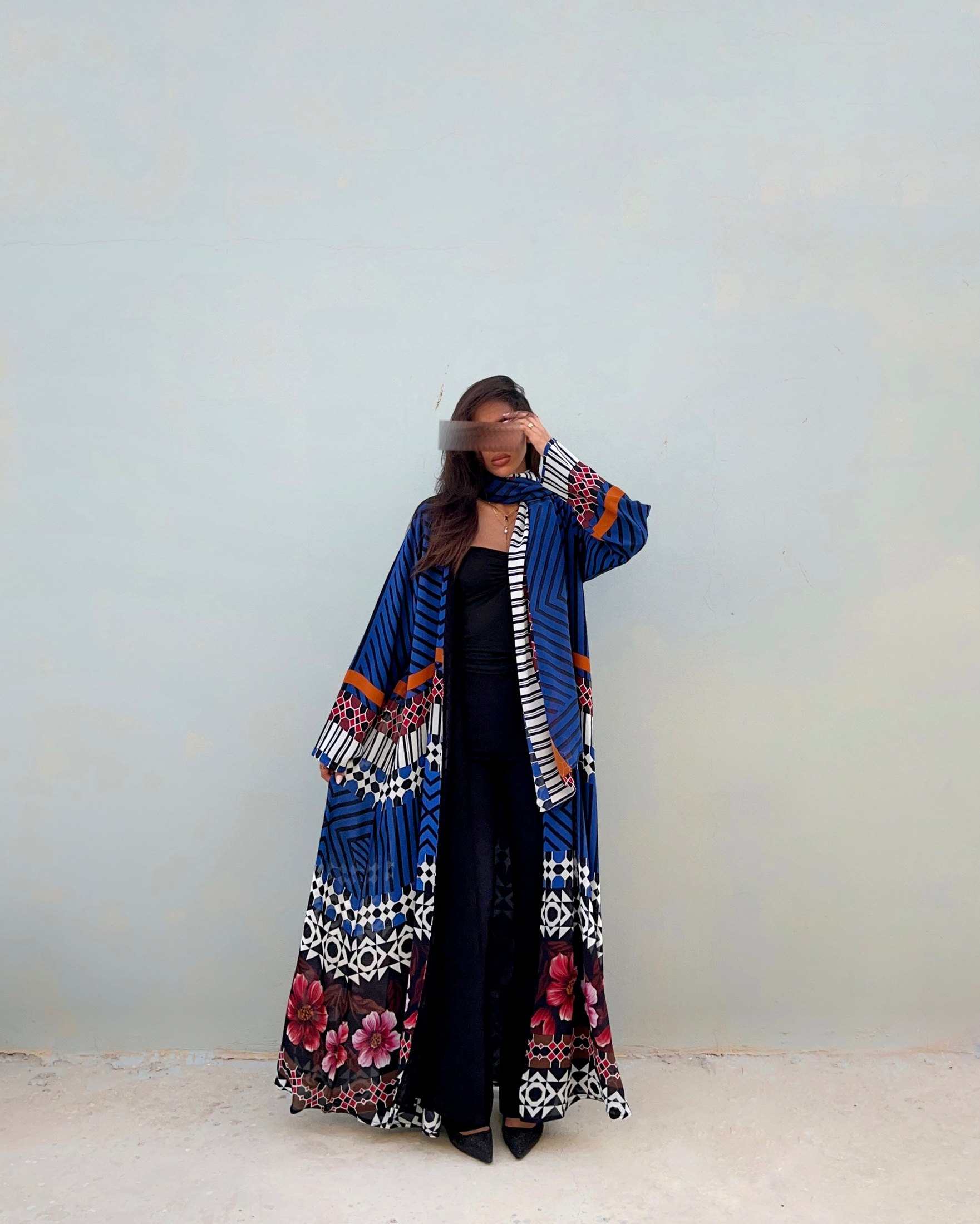 MWT457  - عبايه طباعه ازرق - Aya