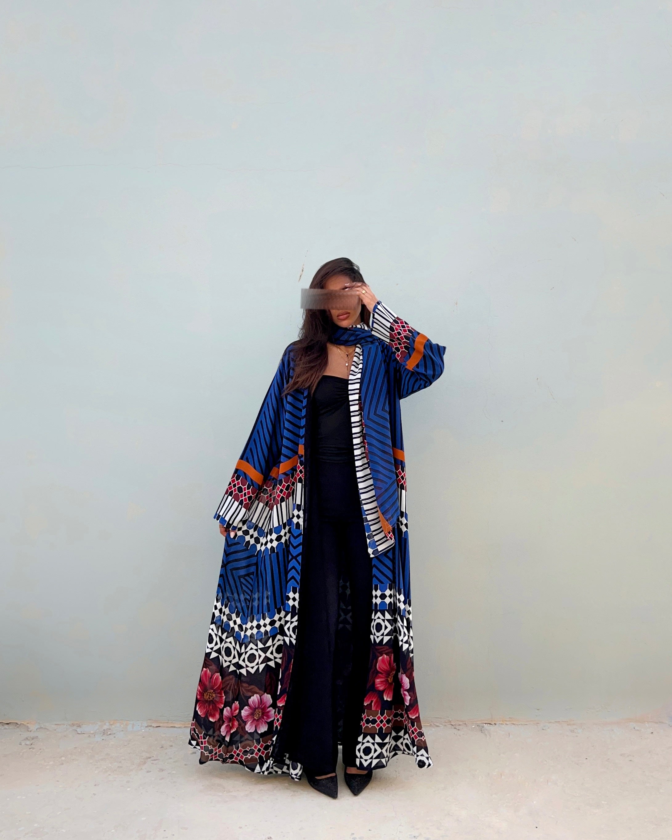MWT457  - عبايه طباعه ازرق - Aya
