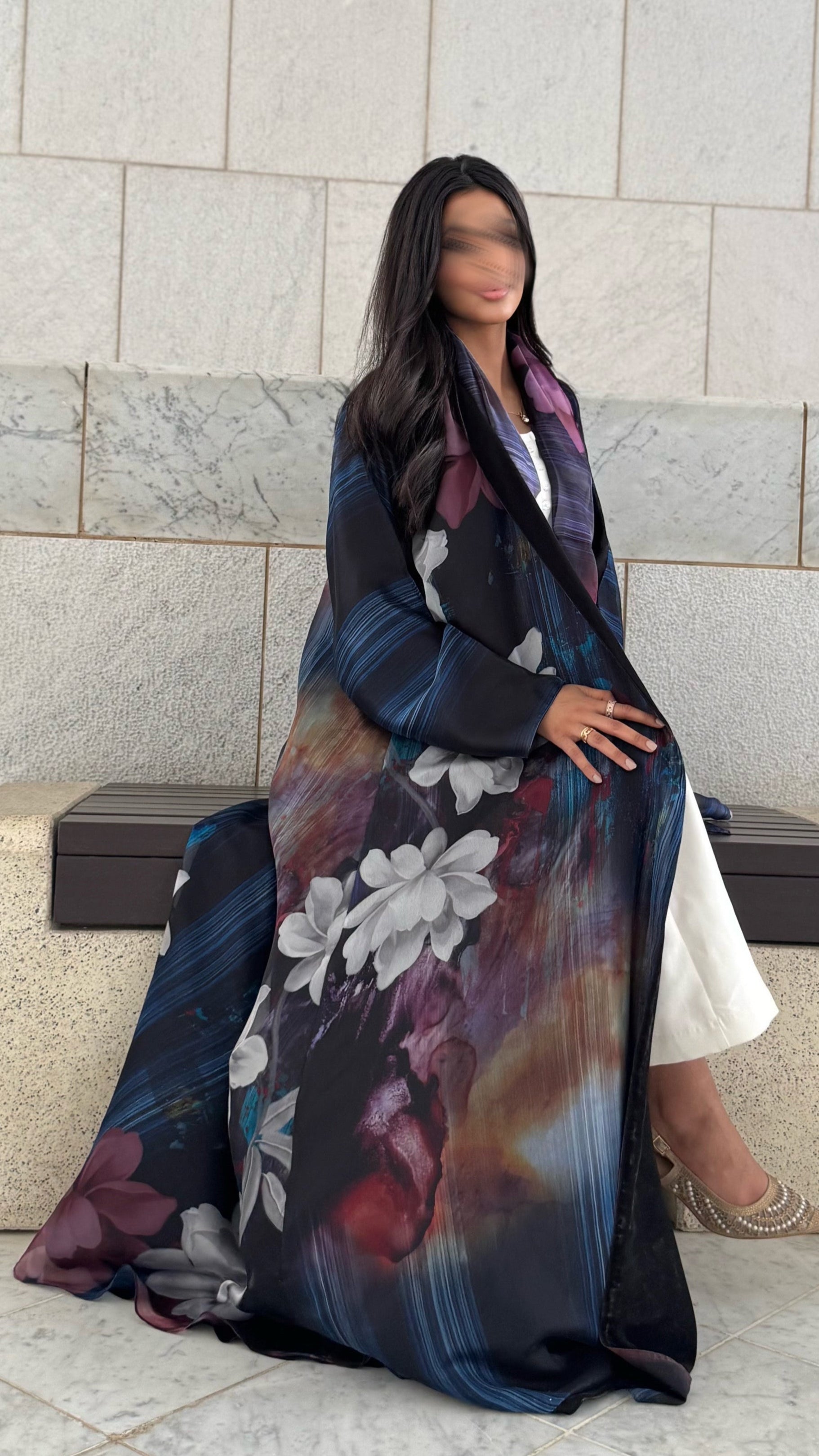 MW1562 -  عباية اورجنزه بنفسجي | Organza printed abaya - Aya