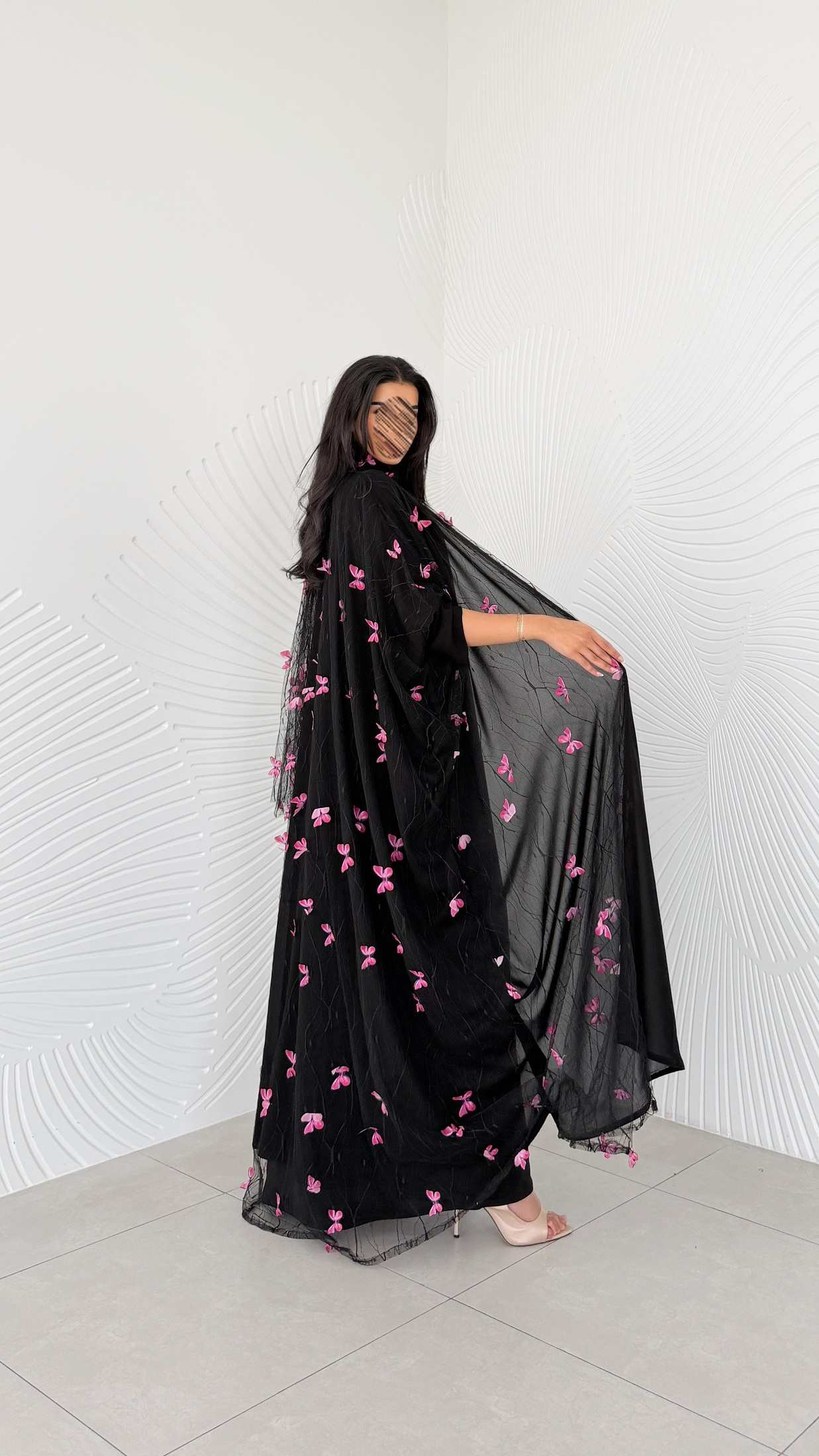 MW2176 -  عبايه شيفون بطباعه حصريه  نص كلوش - Aya
