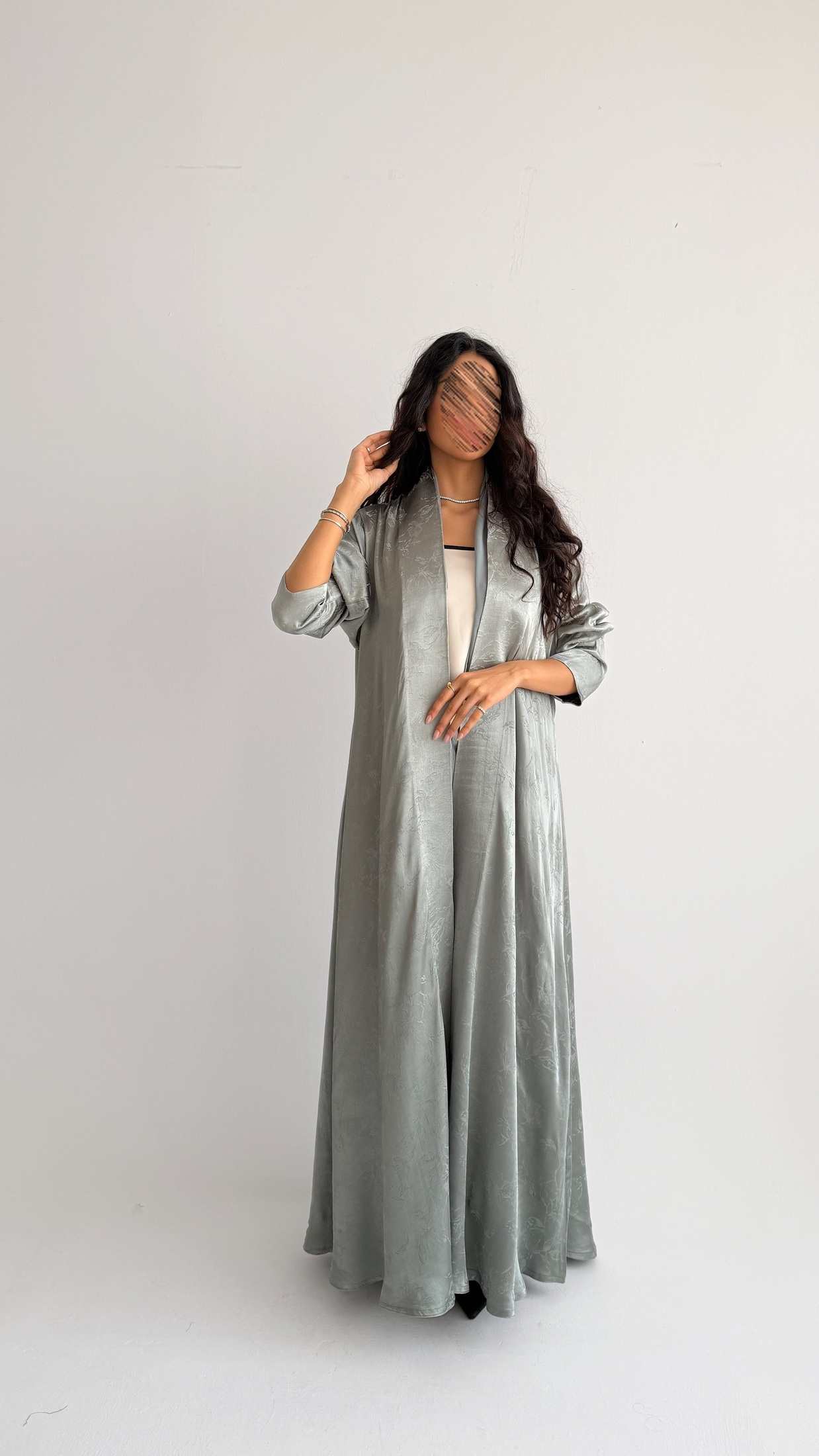 MWT5087 - قماش اخضر لينن مورد قصه نص بشت - Aya