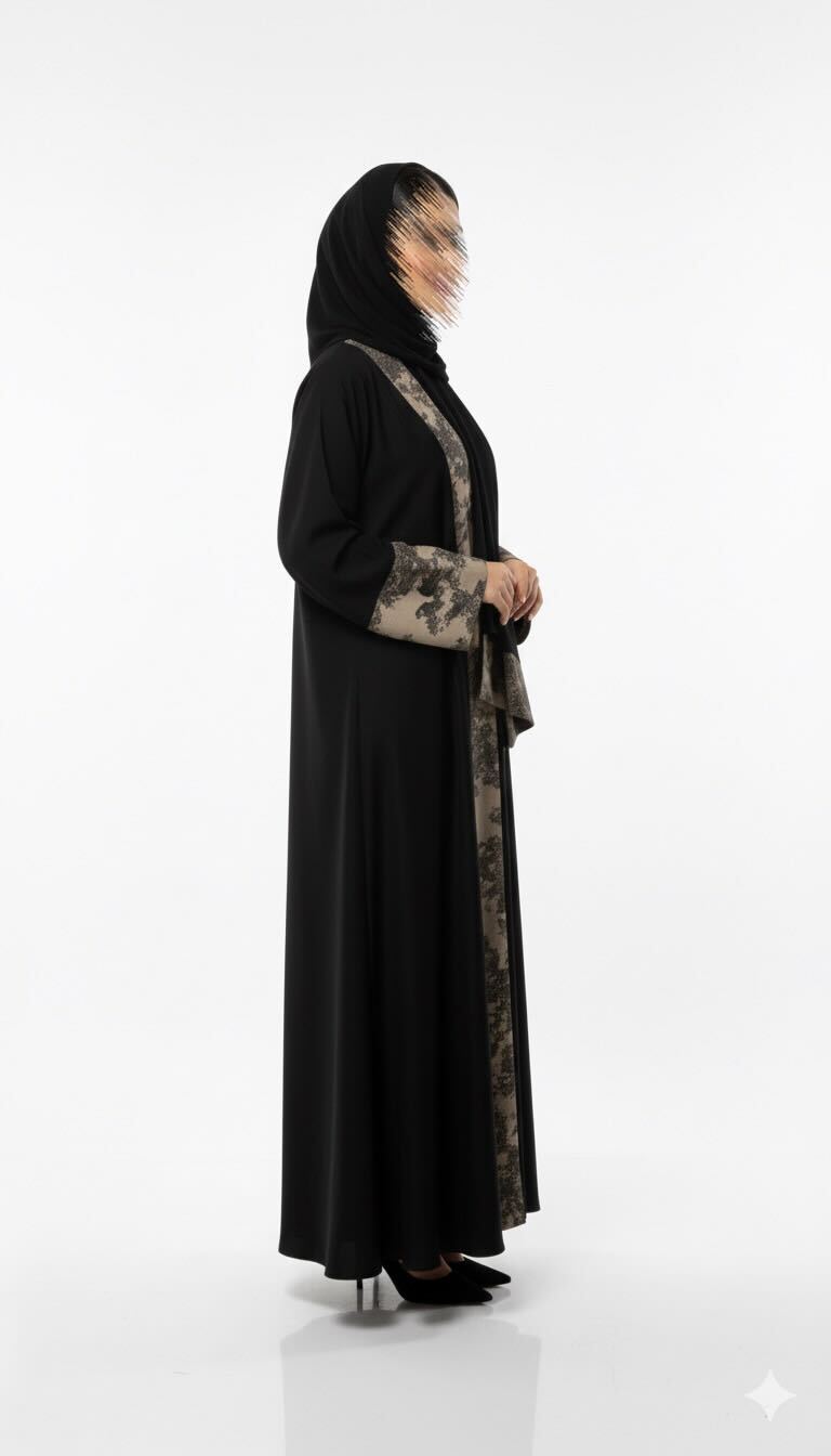 MWT392 - عباية اسود دبل فيس  جاكار بيج