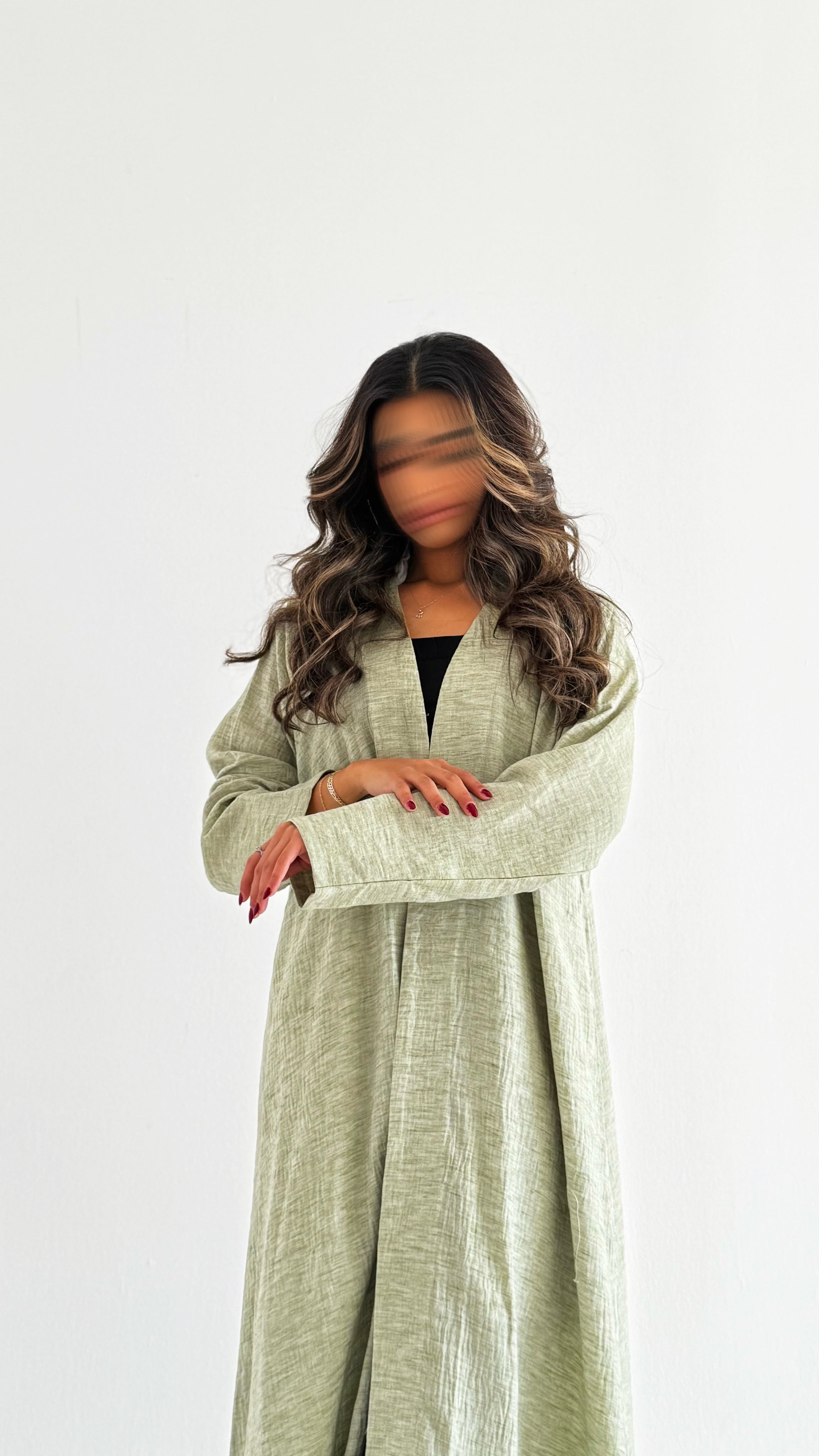 MWT529 - عباية أخضر فاتح لنن - Aya