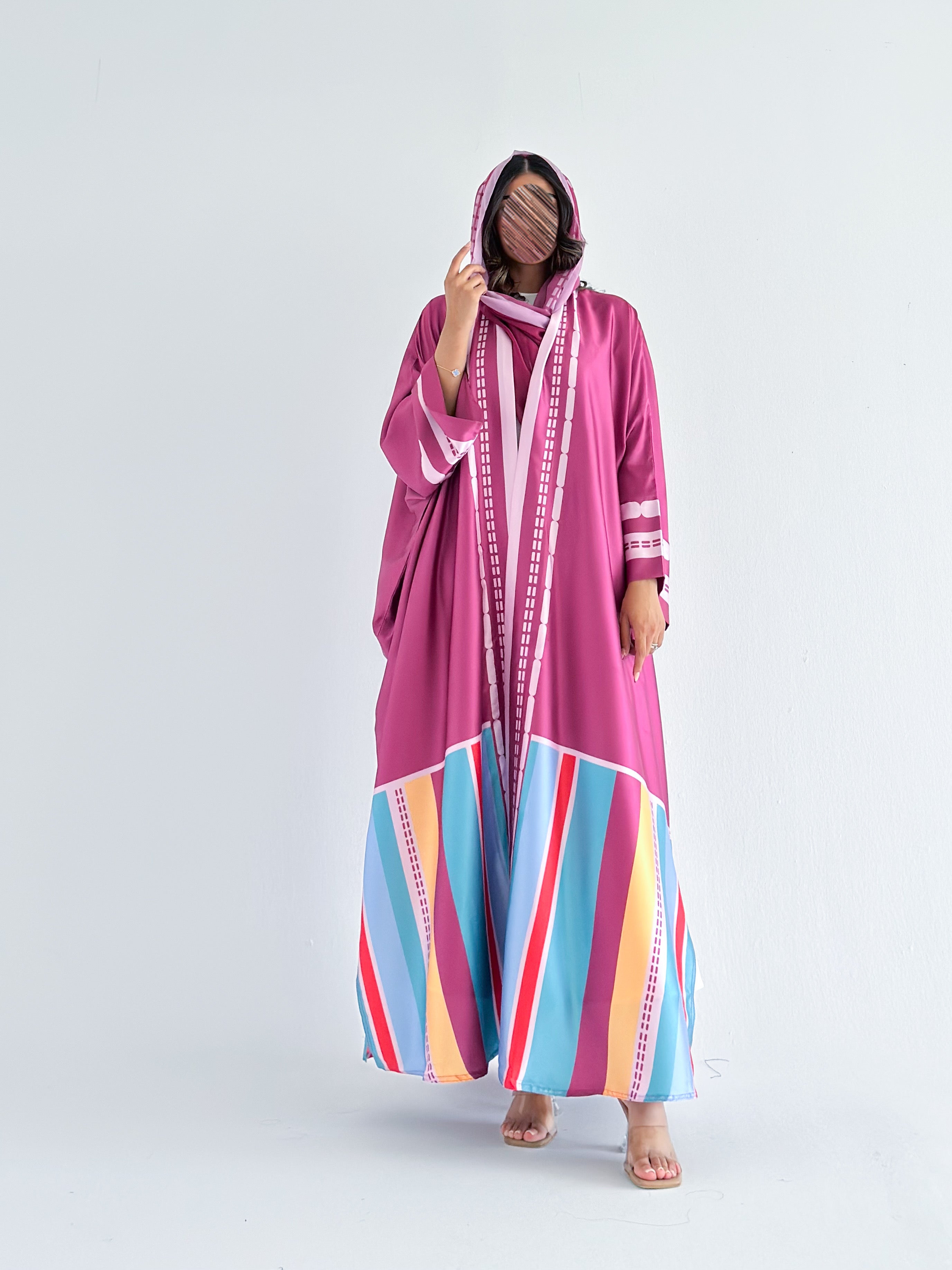 MWT1201 - عباية مخطط ملون |Colorful striped abaya