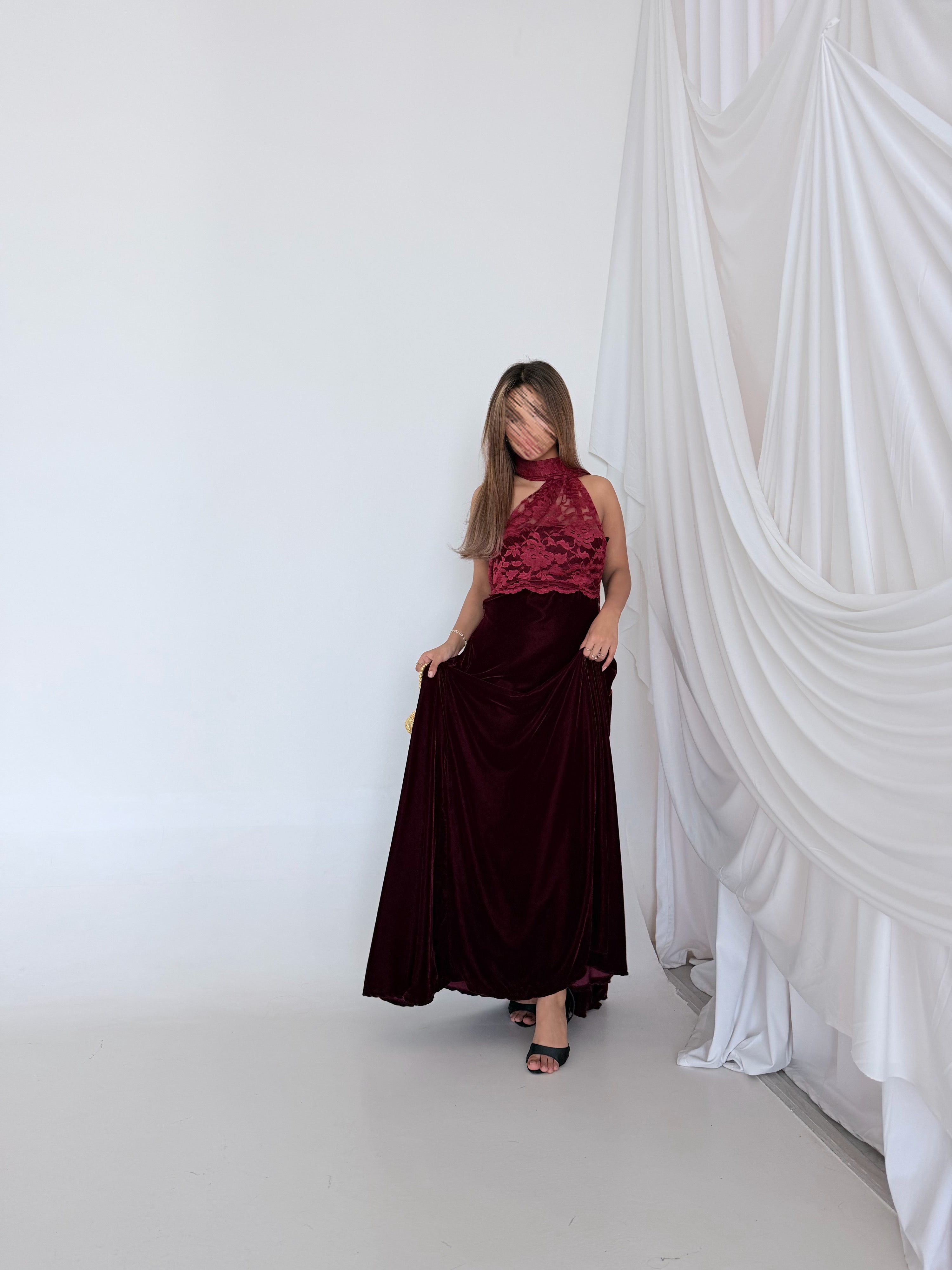 MWJ028 - جلابية عنابي دانتيل عنابي - Aya