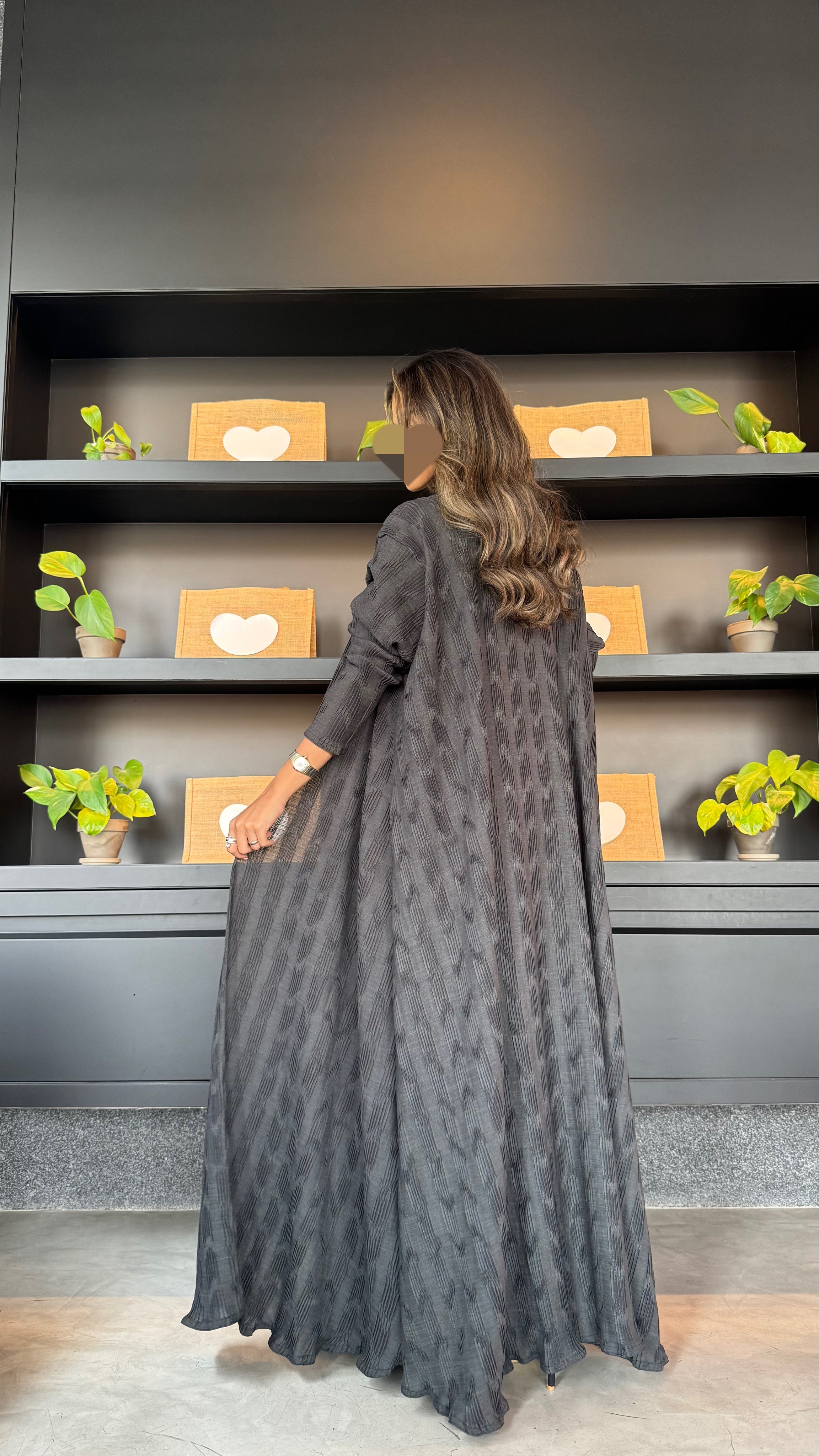 MWT404 -عباية كتان لينن مكسر - Aya