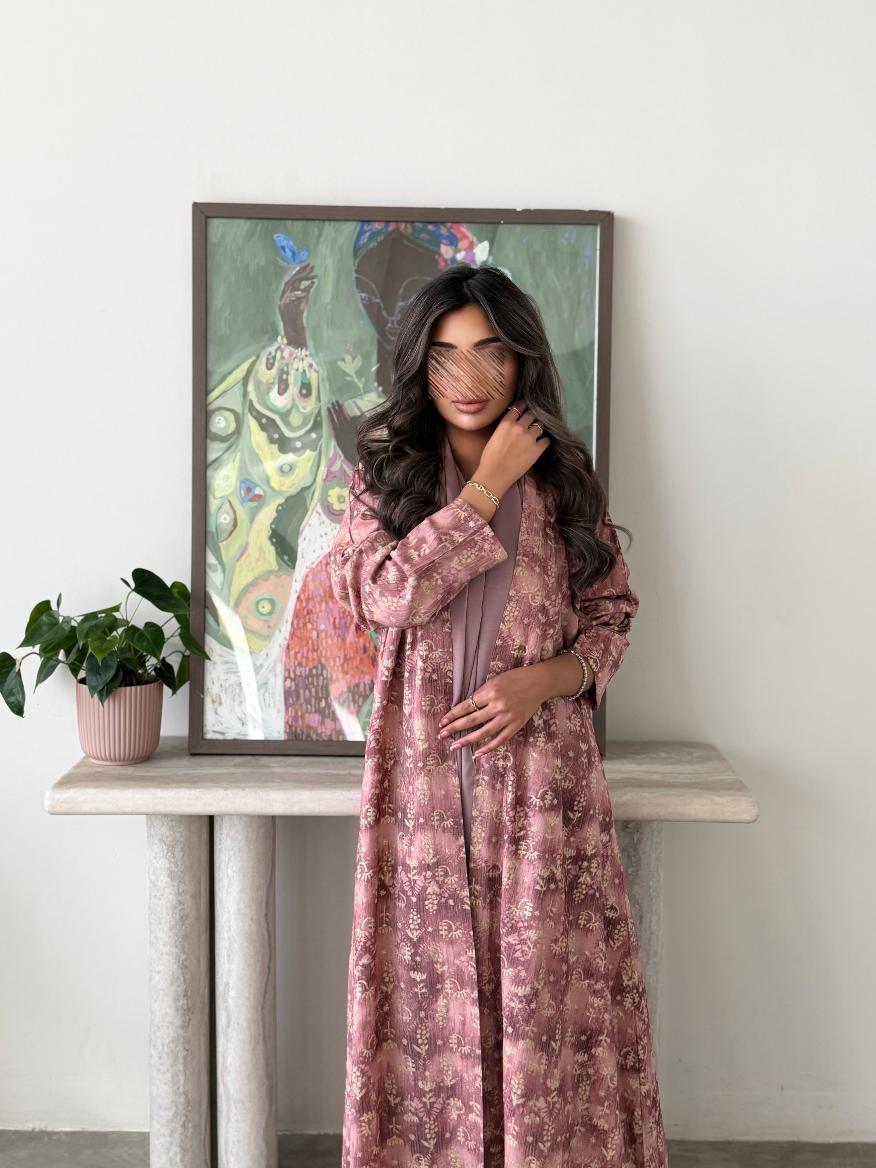 MWT773 - عباية زهرية مموجه - Aya