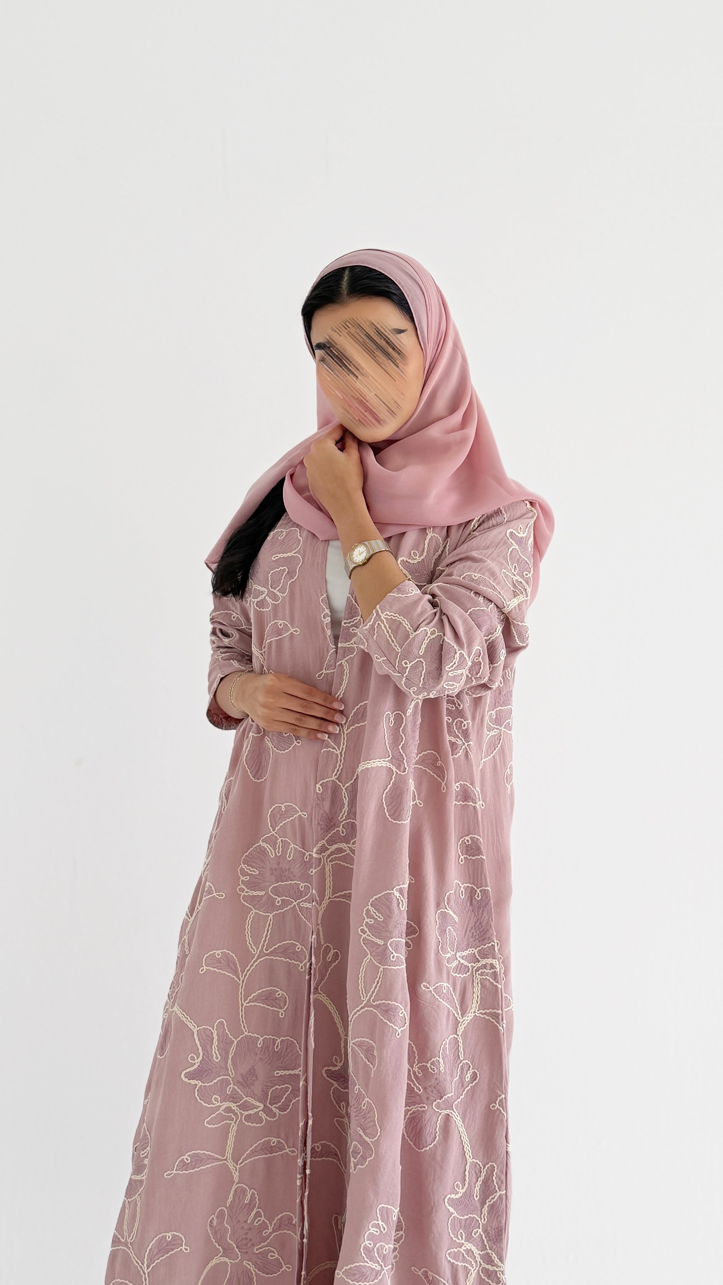 MWT2005 - عبايه لنن مطرز مع كريب - Aya