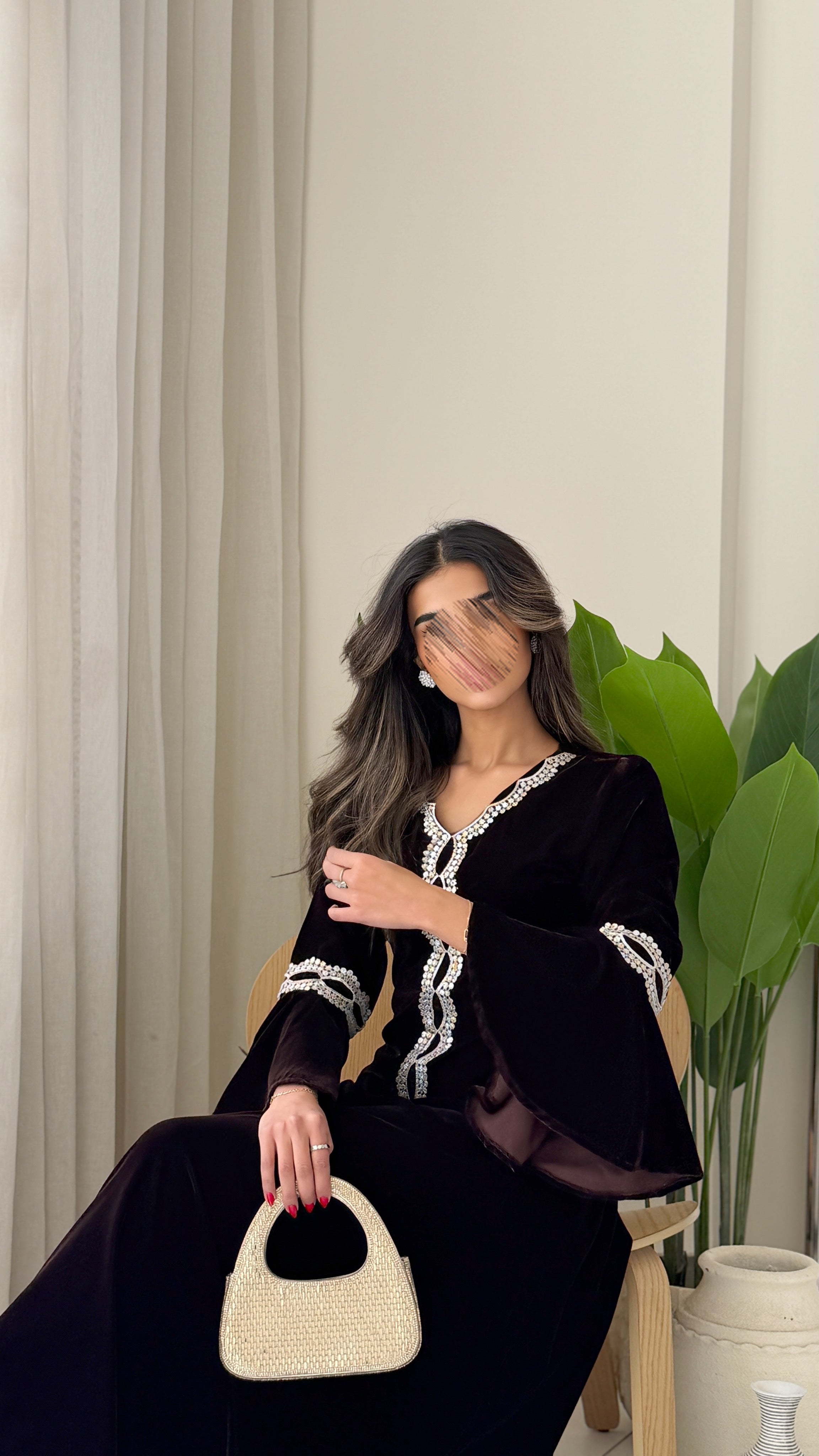 MWJ013 - جلابية مخمل مكسر بتصميم أنيق وكلفة ناعمة متوازنة - Aya