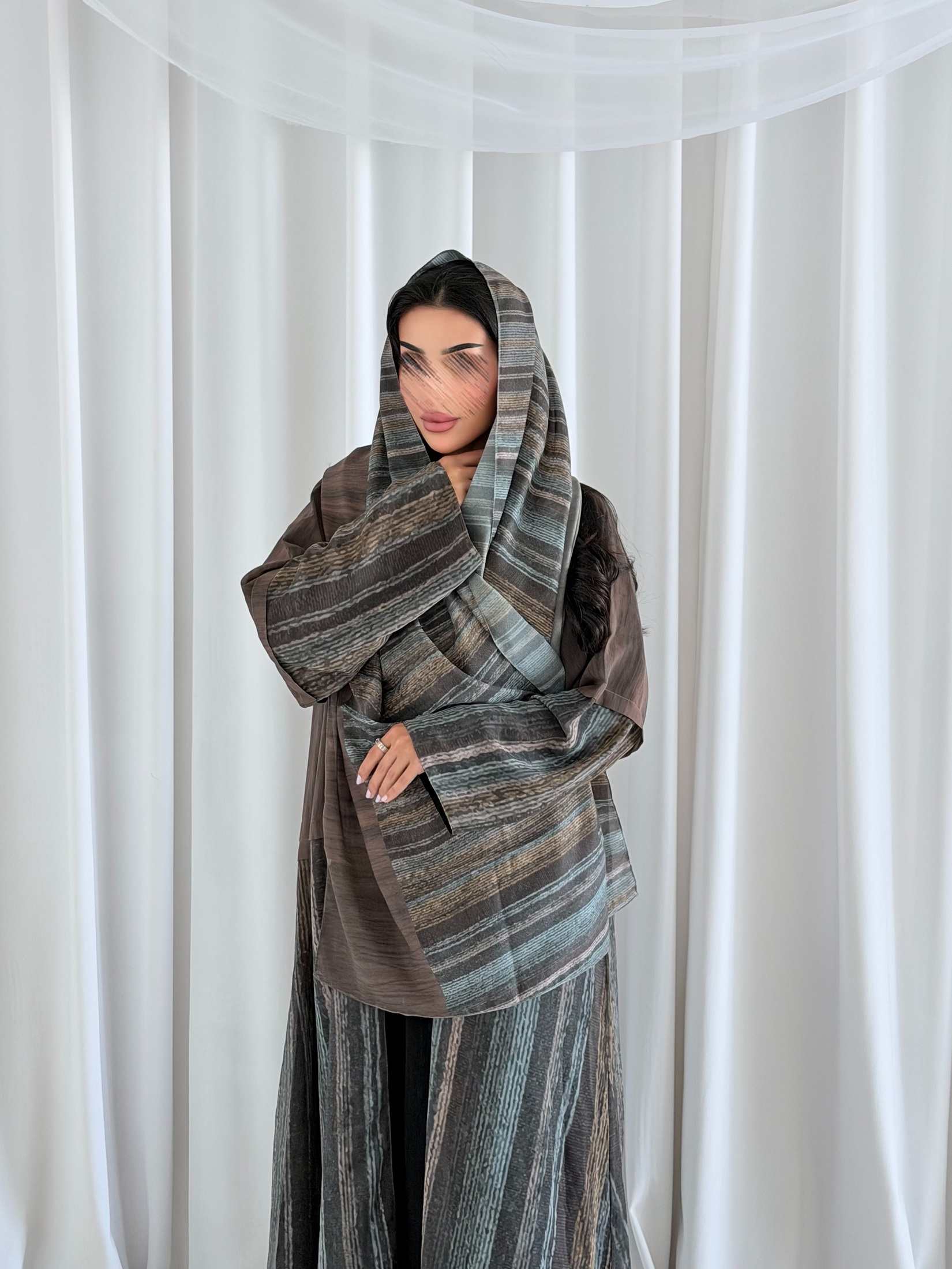 MWT5224 - عبايه بدرجات البني بقماش شيفون يومي - Aya