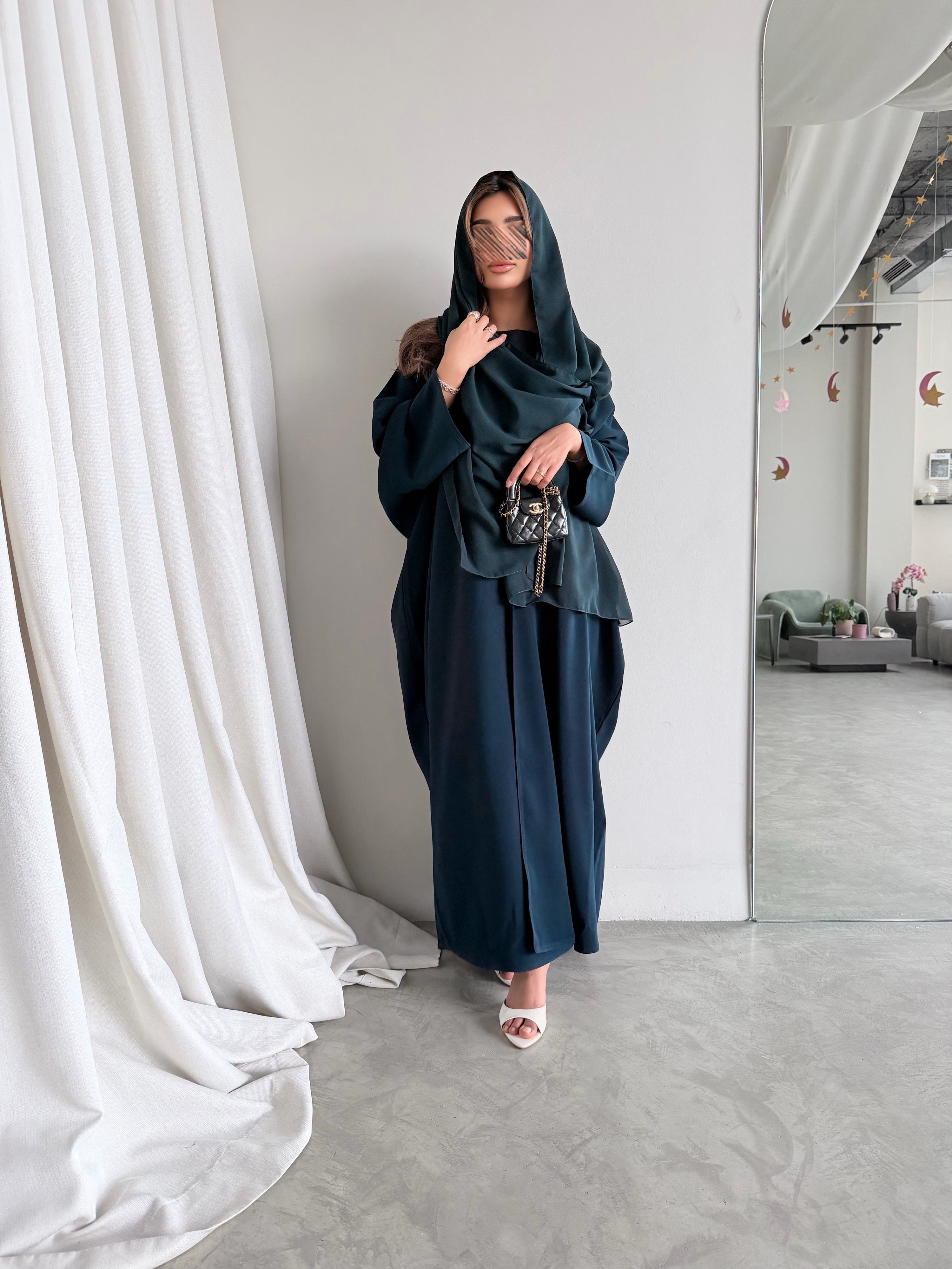 MWT5052 - كريب تركواز ساده قصة نص بشت - Aya