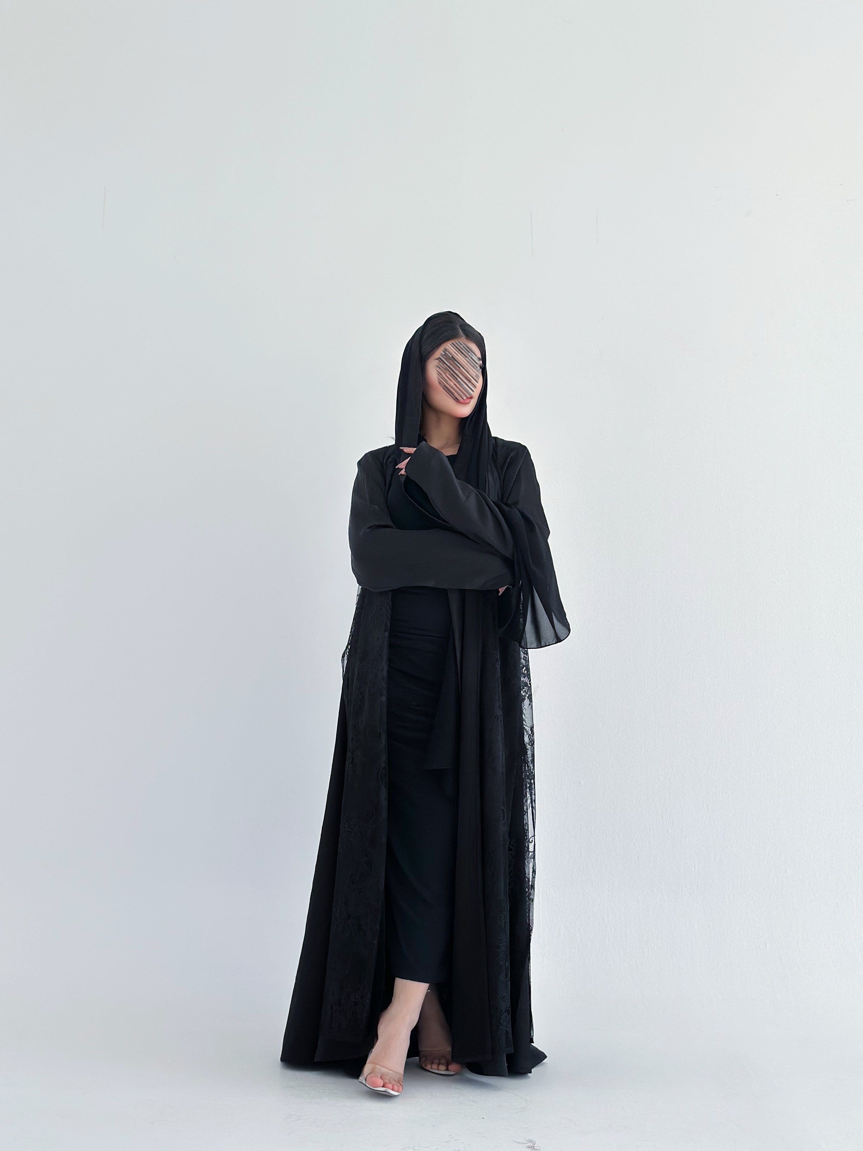 MW2115 -  عباية جاكار بقصة نص كلوش  مع اضافة  الدانتيل عصرية - Aya