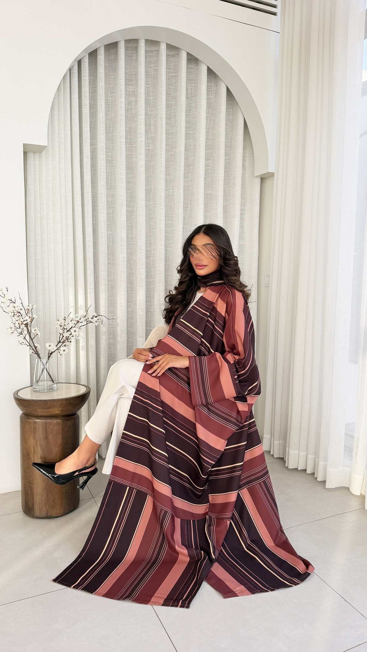 MWT1198 - عباية مخطط |striped abaya - Aya