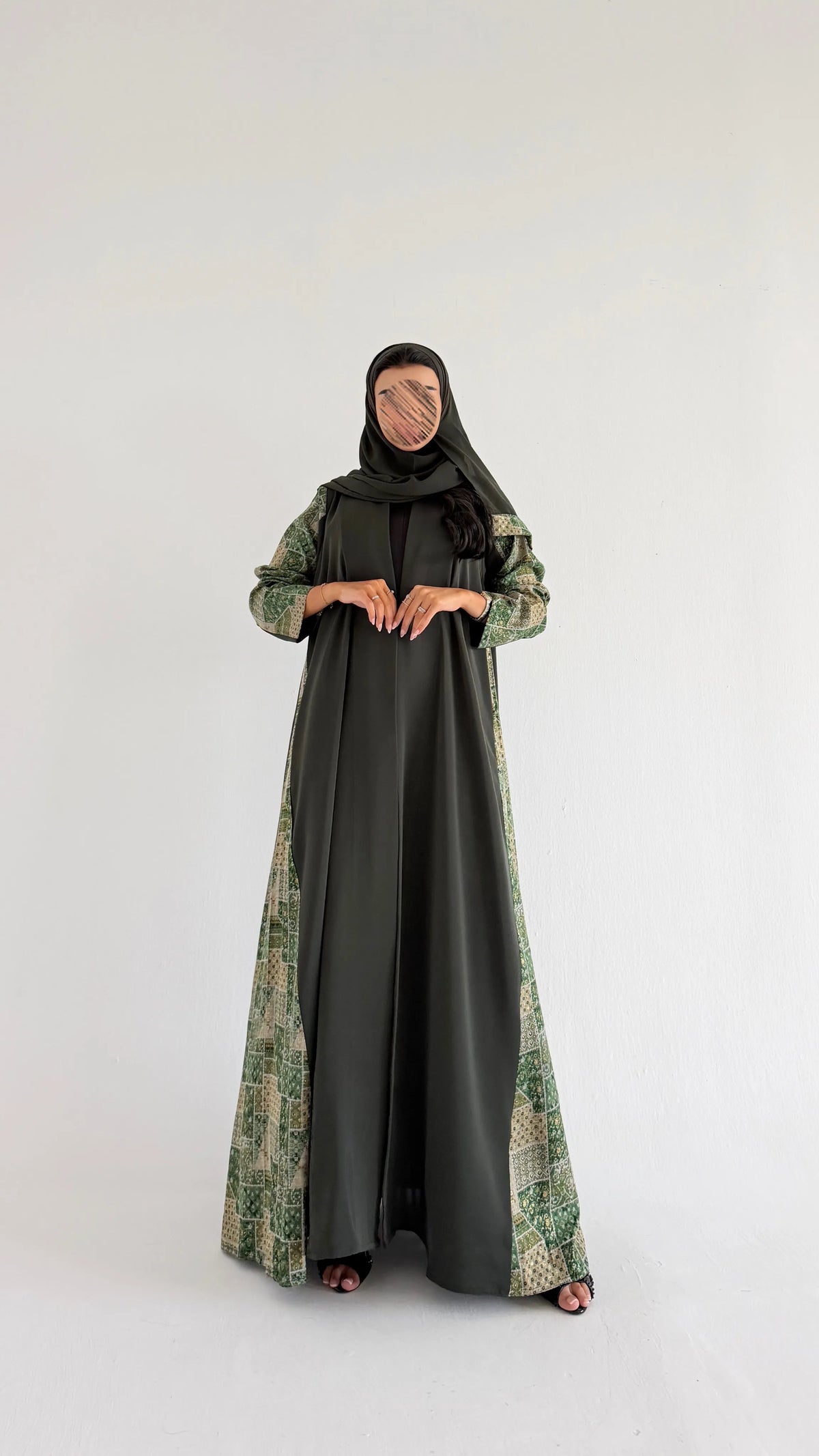 MWT1284 - عباية كريب بتدخيلة لينن طباعة - Aya