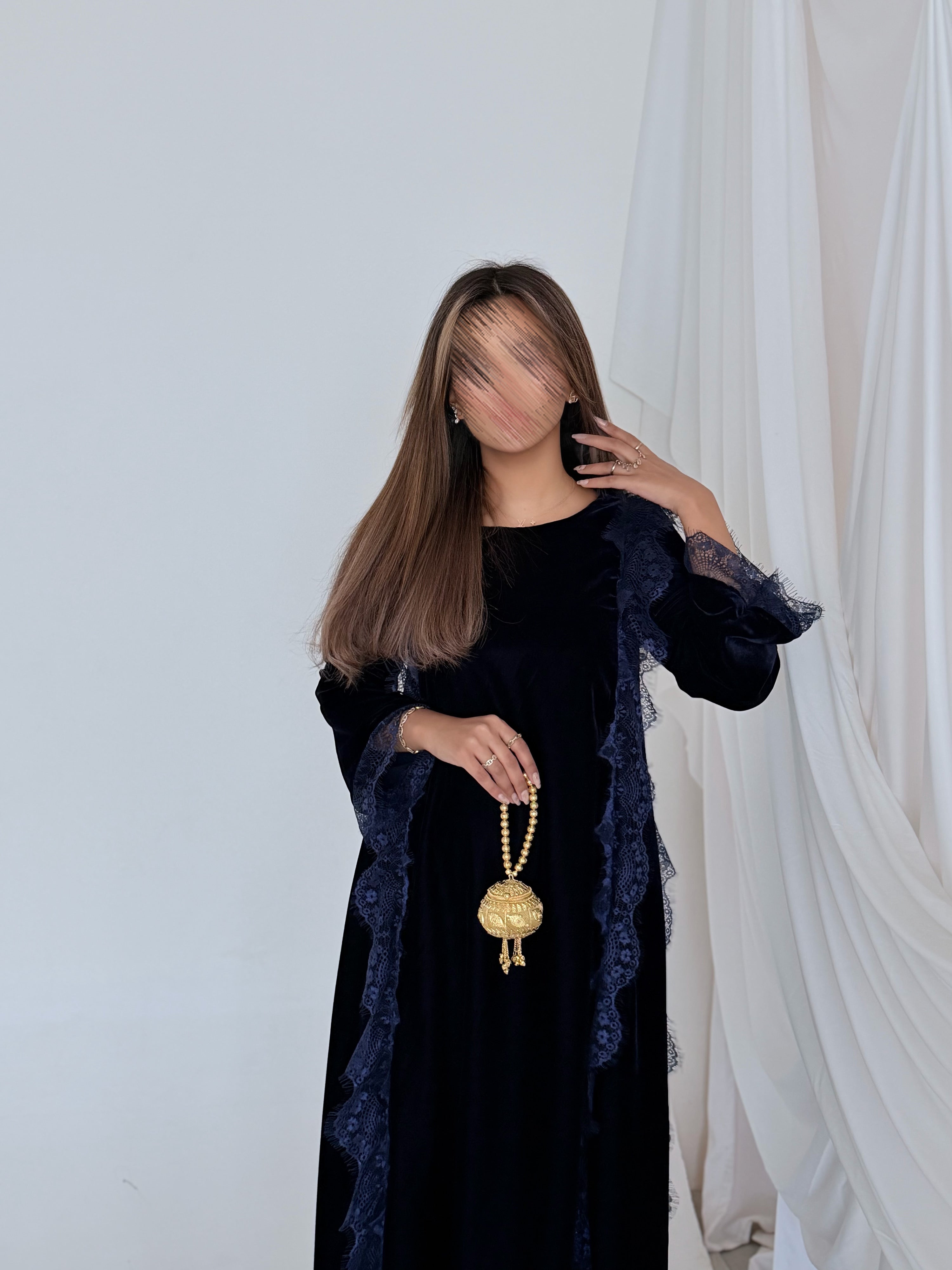 MWJ027 - جلابية كحلي و دانتيل كحلي - Aya