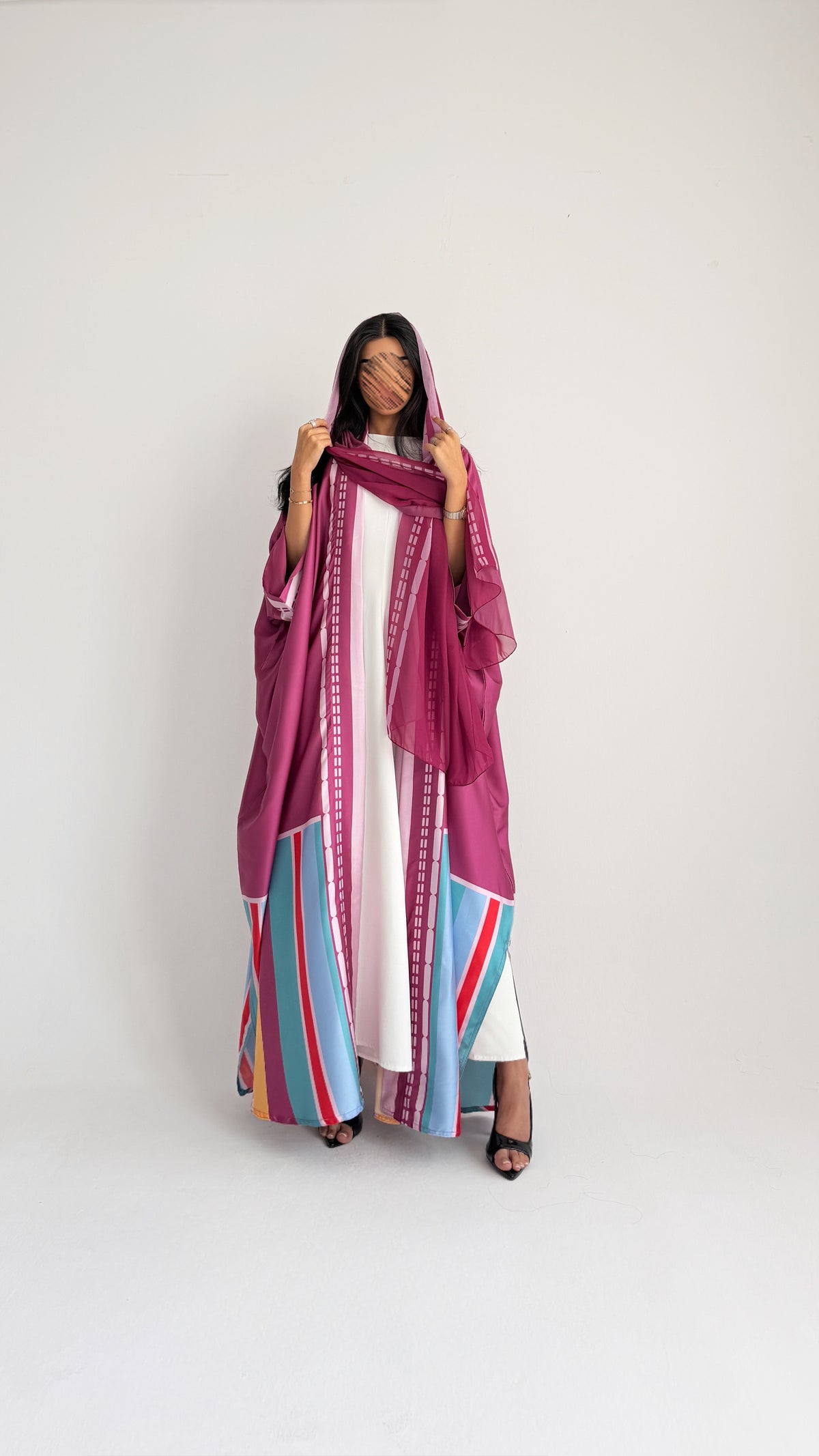 MWT1201 - عباية مخطط ملون |Colorful striped abaya - Aya