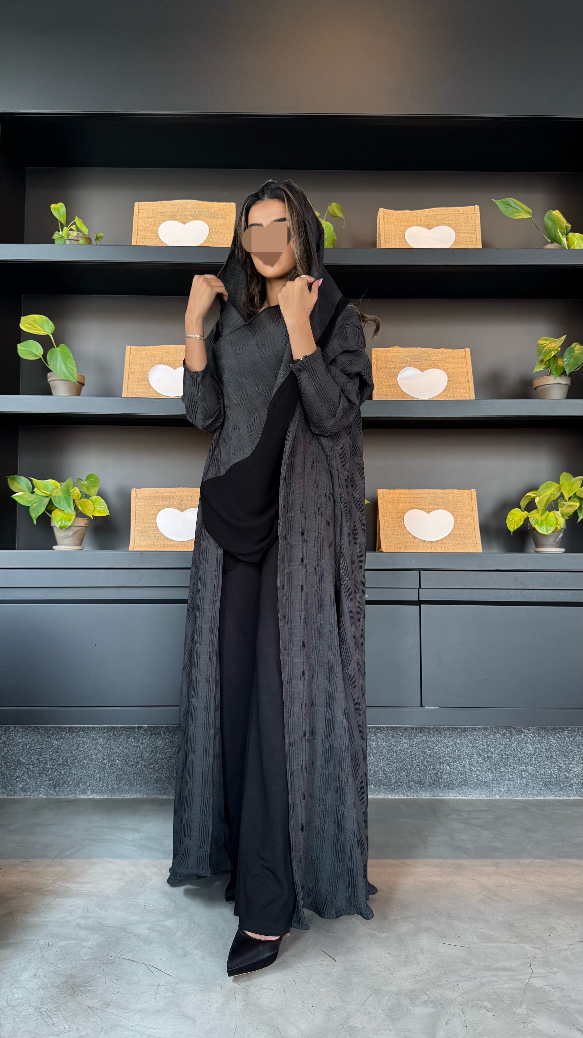 MWT404 -عباية كتان لينن مكسر - Aya