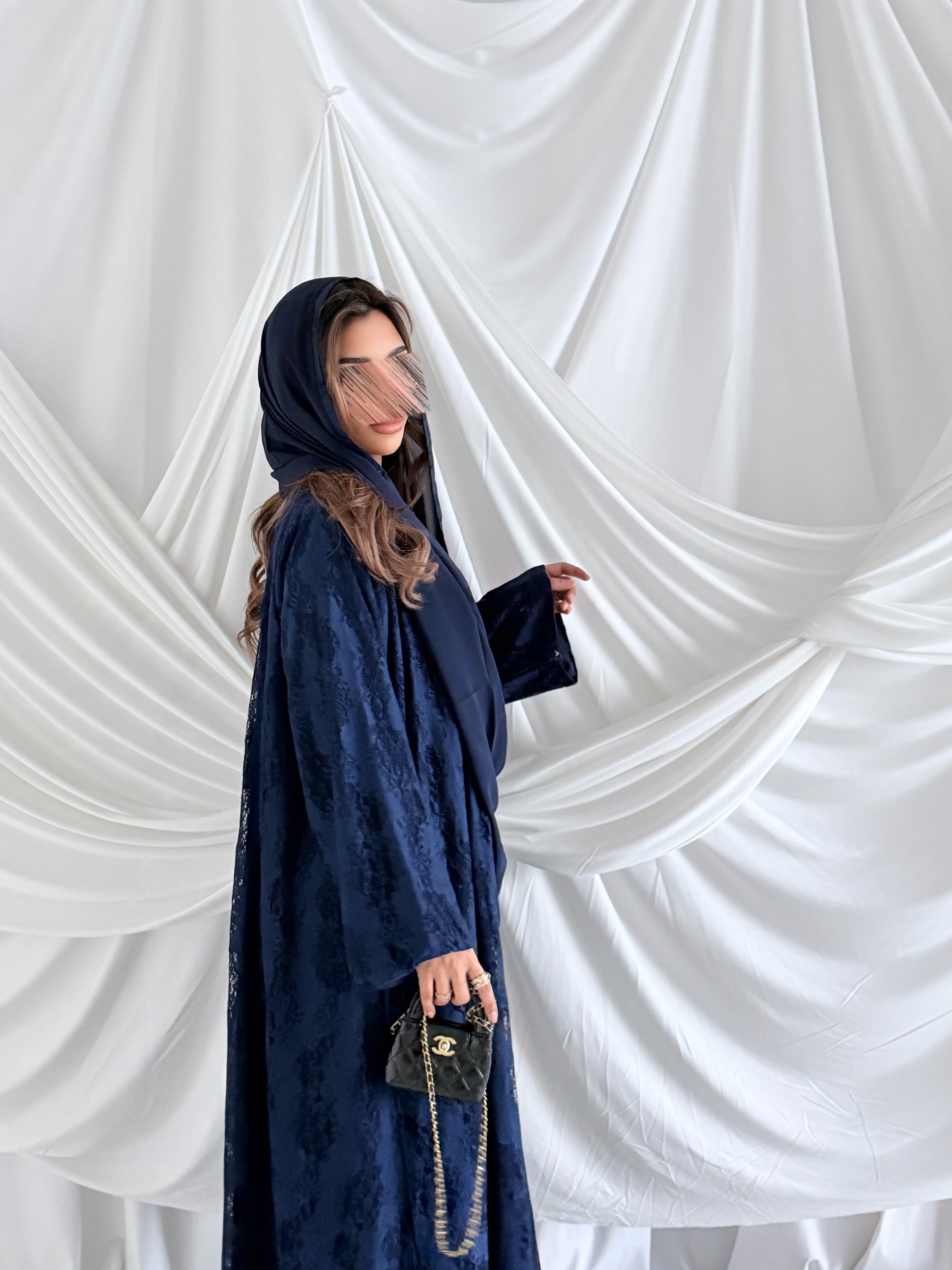 MWT5057 - قماش كحلي دانتيل مبطن كامل قصة كلوش - Aya