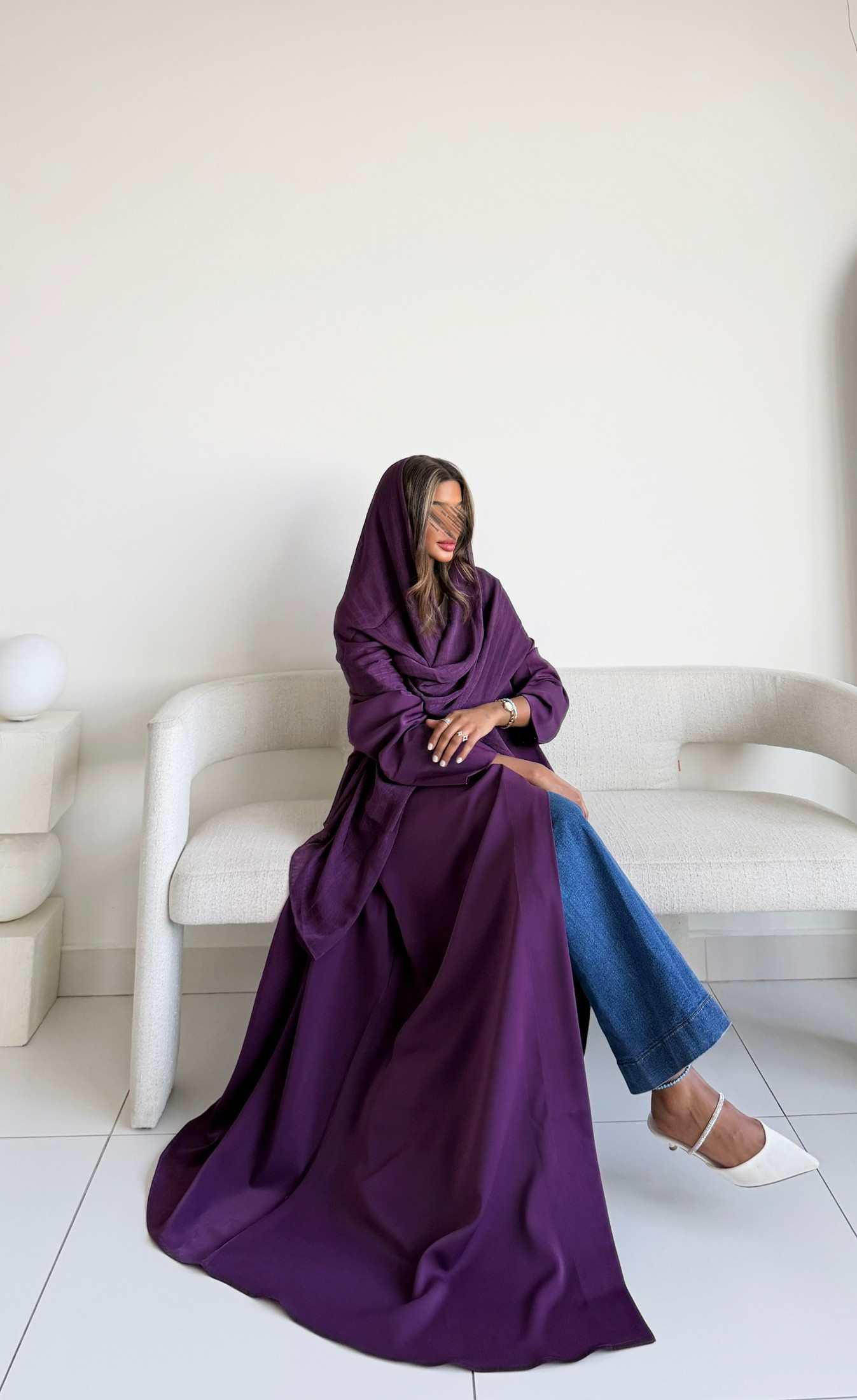 MWT1235 - عبايه ساده مع طرحه لينن - Aya