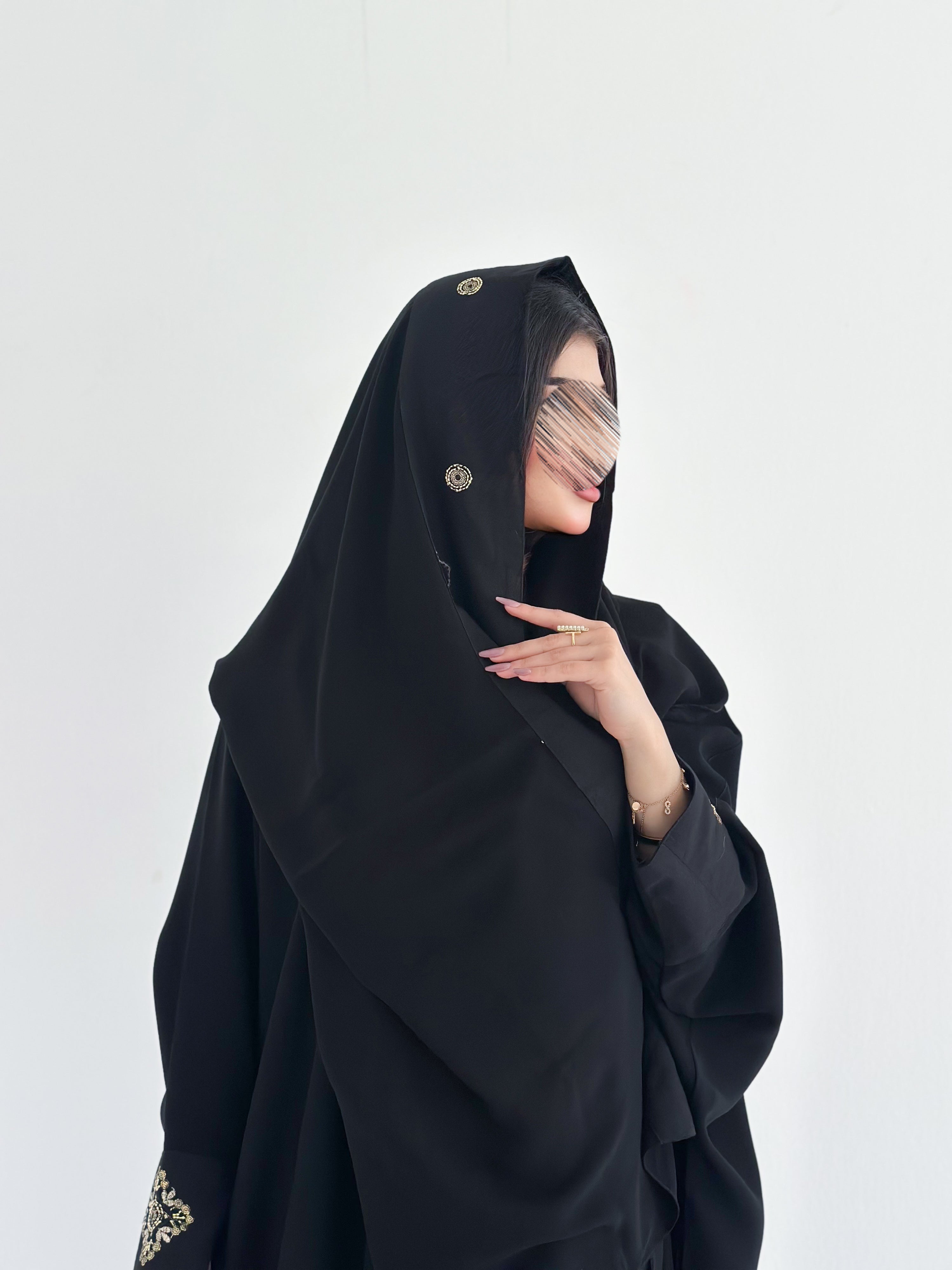 MWT2006 -عبايه نص بشت بتطريز لنن - Aya