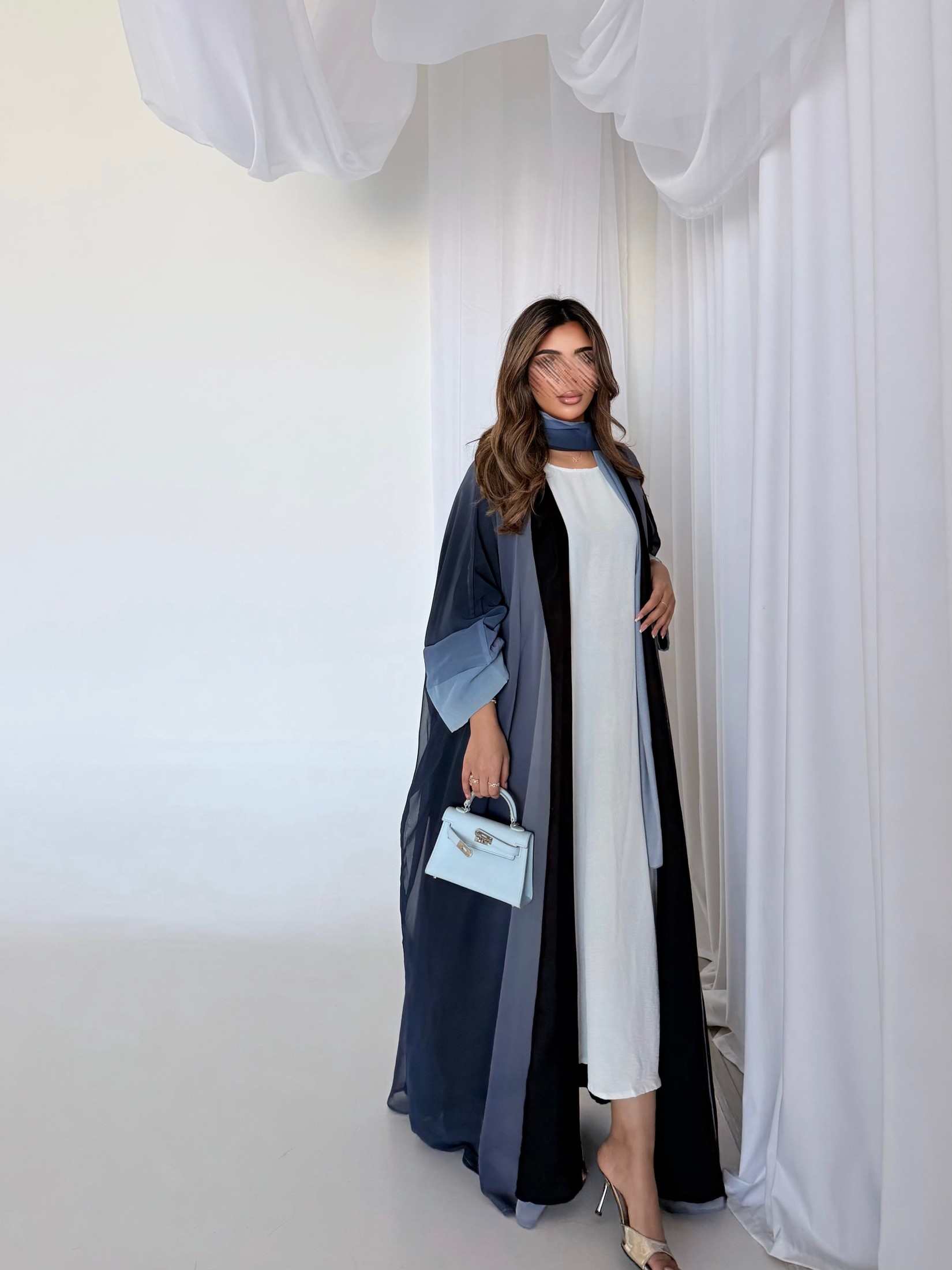 MWT5153 - عبايه شيفون مبطن كحلي اومبريه - Aya